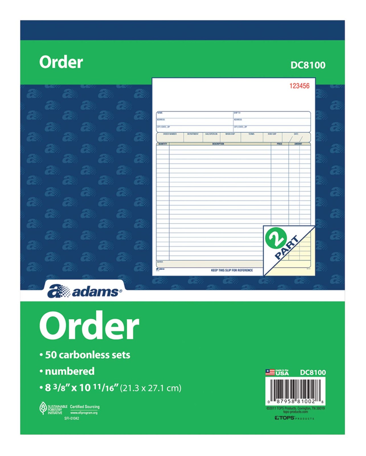 Adams Order Book, 2-Part, Carbonless, White/Canary, 8-3/8 x 1 Pack, Multi