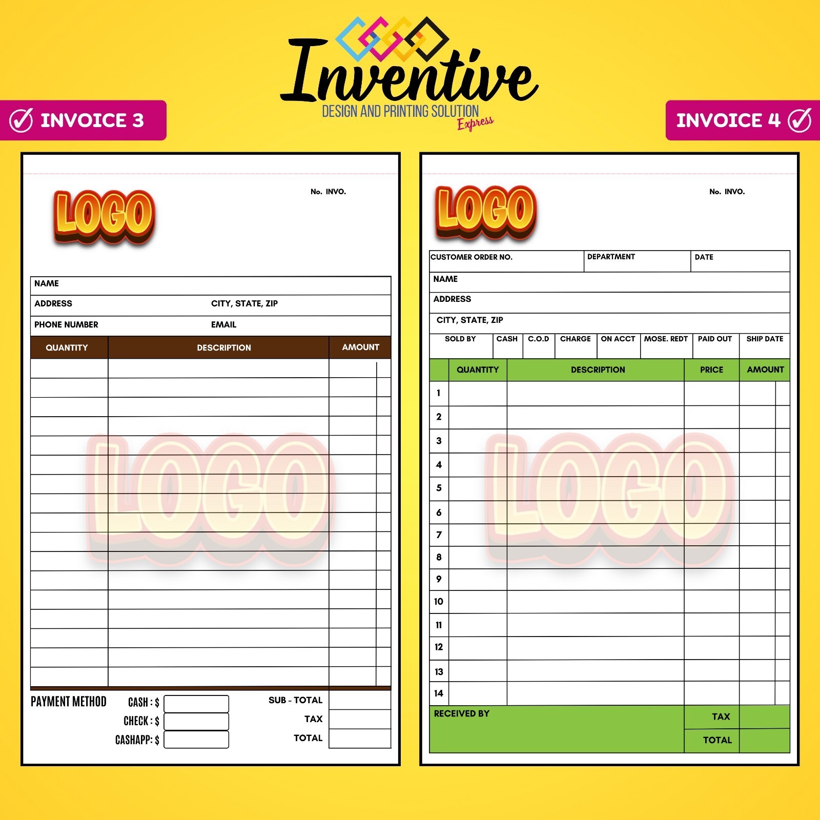 Custom sales notes/invoices for your business free design8.5×5.5″ passing paper.