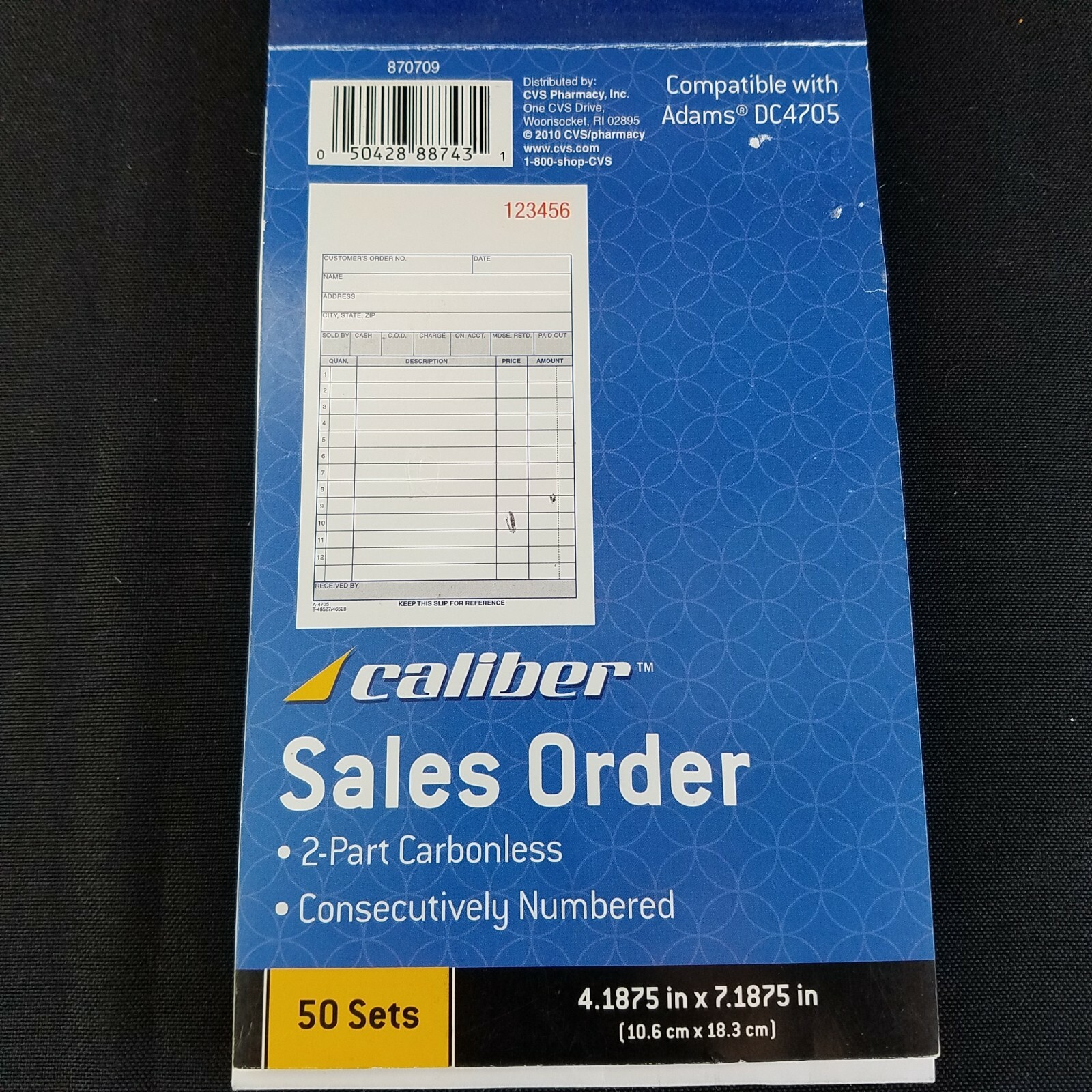 Caliber Sales Order Pad 2 part Carbonless 4 x 7 in 870709 Numbered Adams C7-1182
