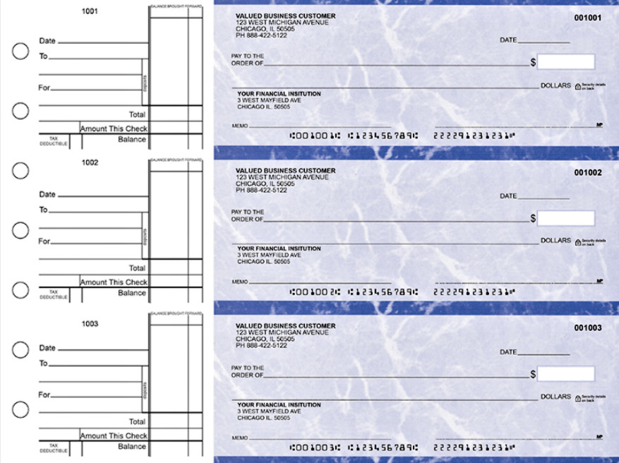 Manual Business Checks with Side Stub Many Styles/Colors -300 Checks