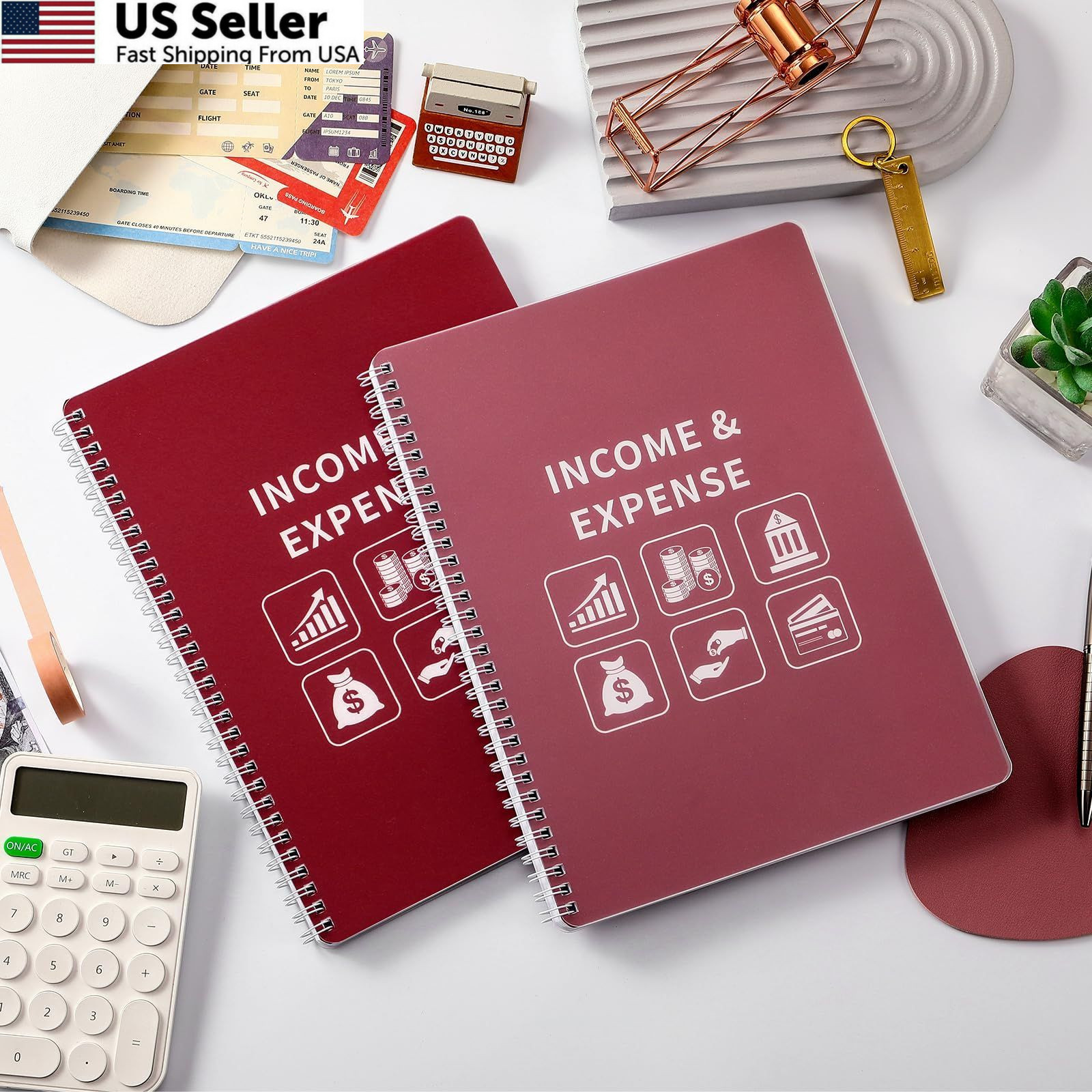 Income Expense Log Book Business Ledger Accounting Tracker 8.5×10.5 Red USA