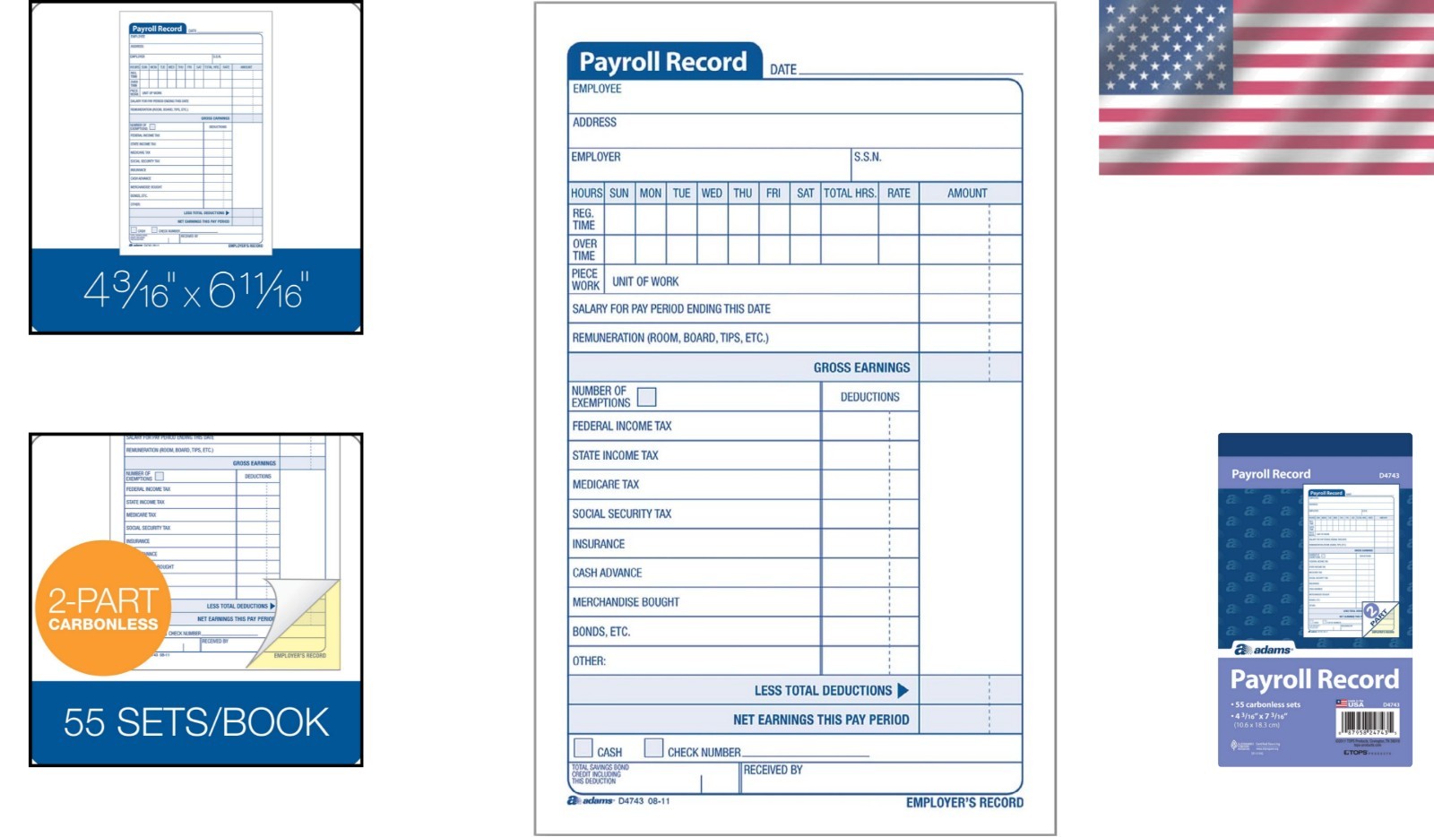 Two-Part Payroll Record Book – 55 Sets, Clear Documentation – 4.19 x 7.19 Inches
