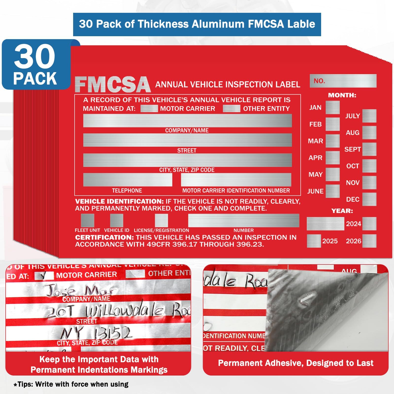 30Pack DOT Annual Vehicle Inspection Forms and Stickers,30-Pk 3-Ply Vehicle Insp