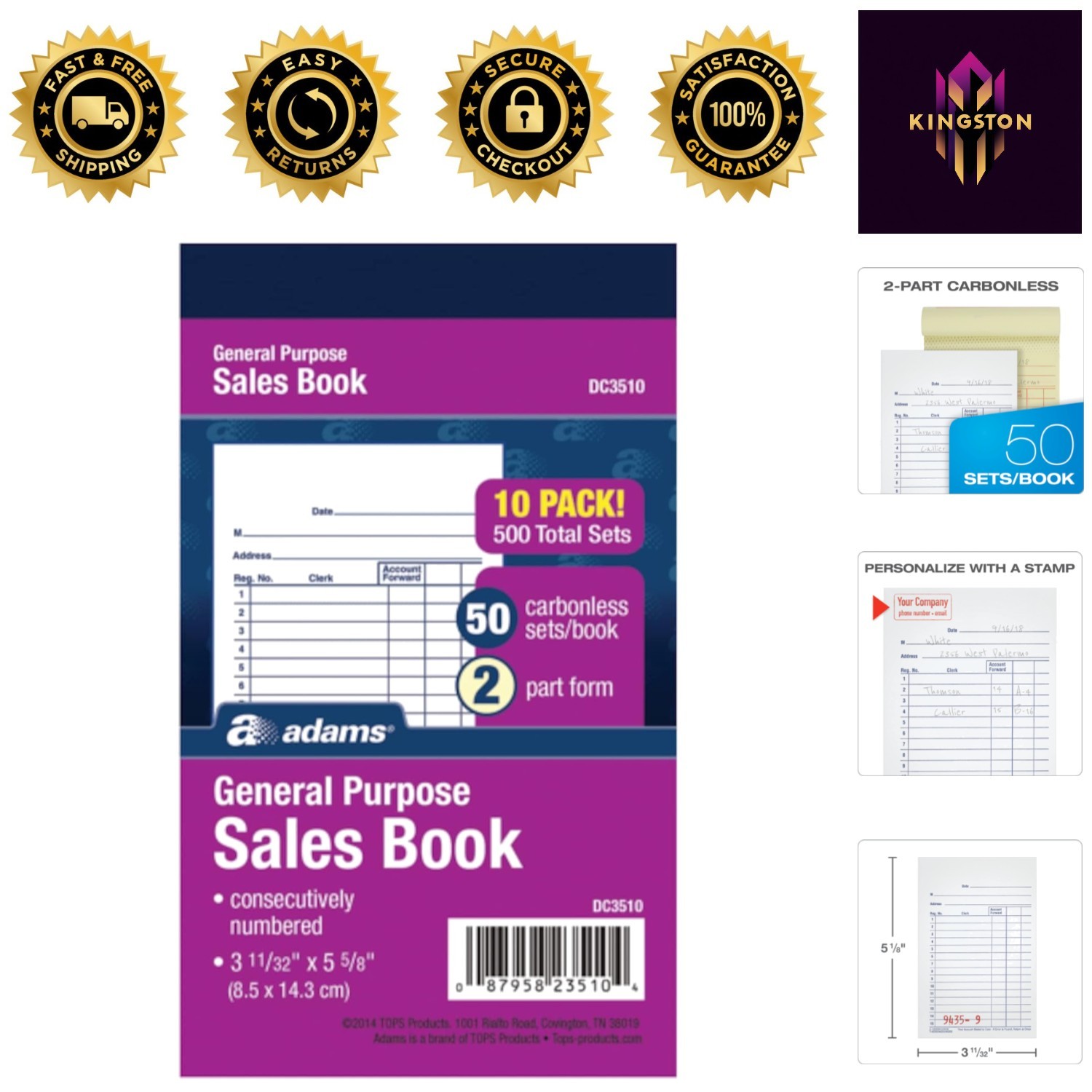 10 Pack Carbonless Sales Book – 2-Part, White/Canary for Efficient Transactions