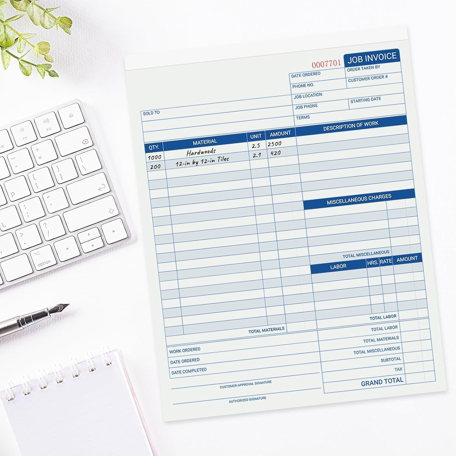 50 Sets Job Invoice Forms, 2 Part Carbonless, 8.5X11 Inch Work Order Forms for S