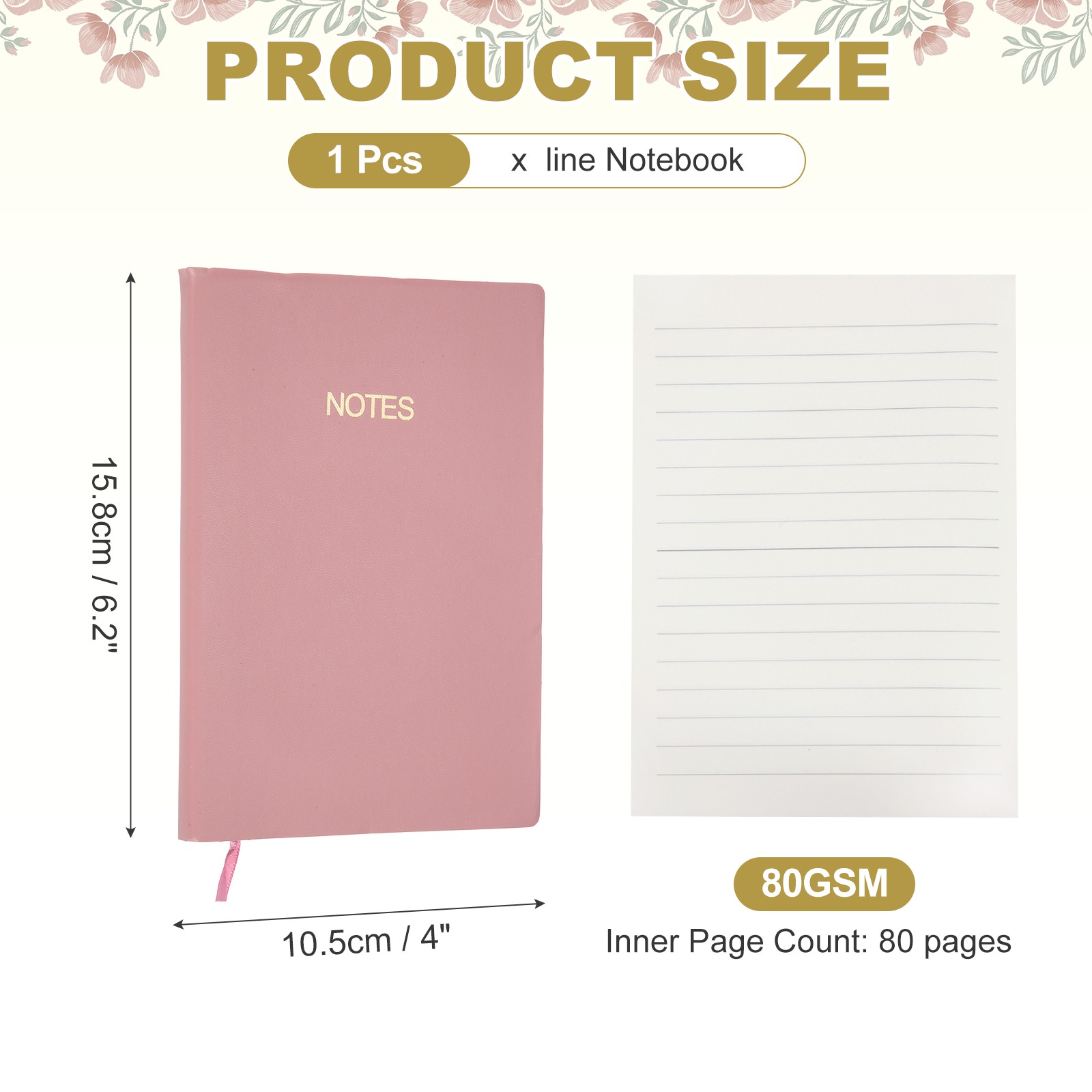 Line Notebook, C6 Pocket Journal Notebook, Rose Pink