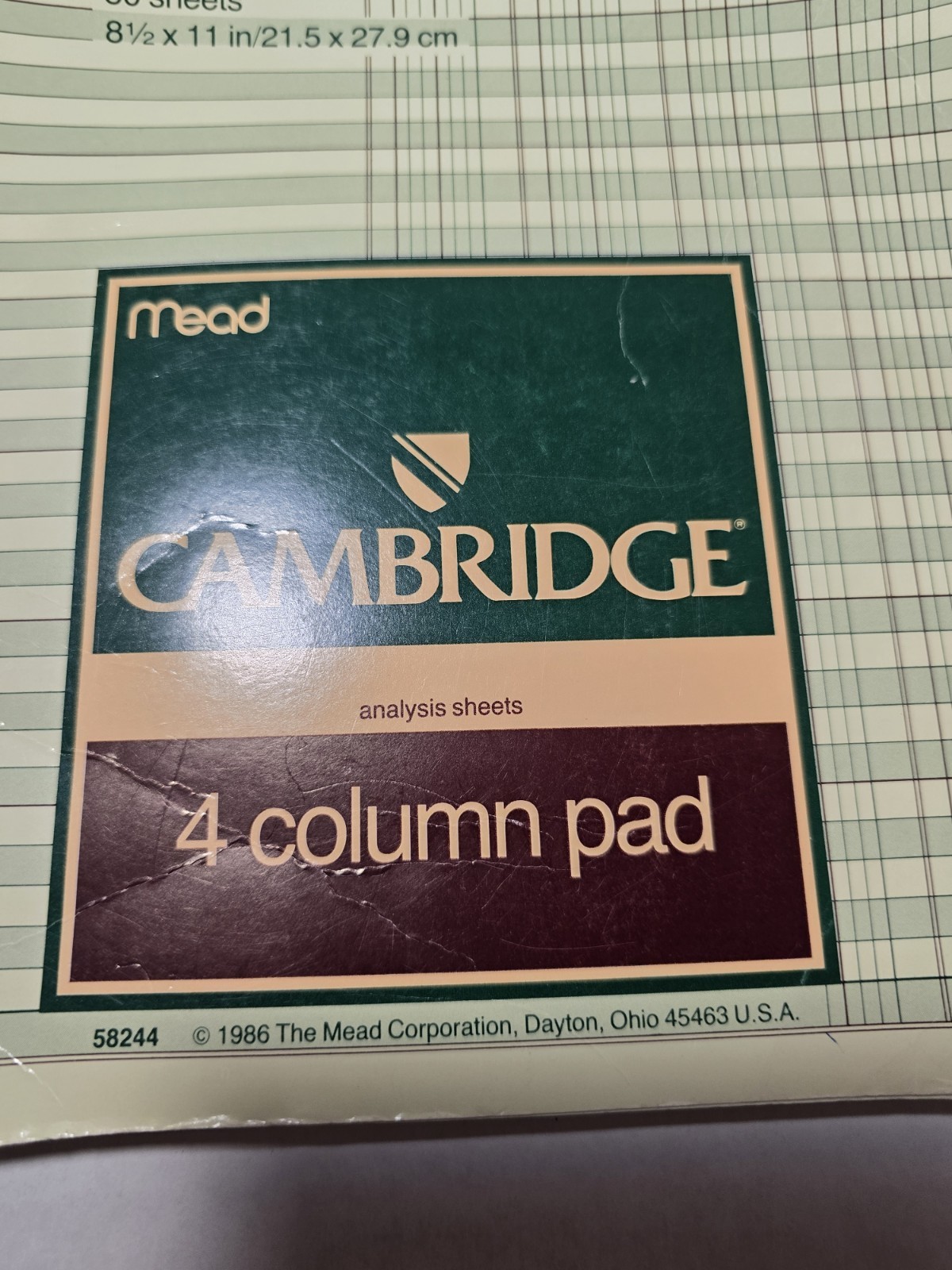 Vintage Mead Cambridge Analysis Sheets 4 Column Pad 50 Sheets; 58244