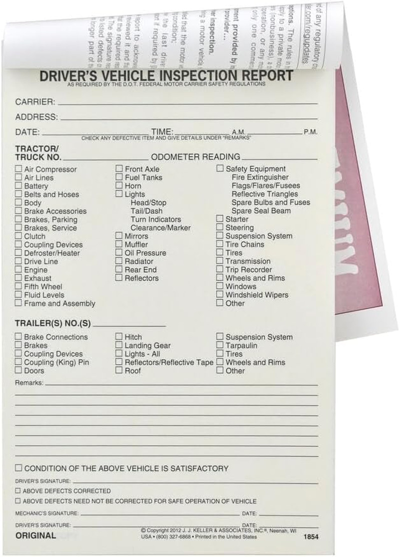 5 Pack Driver Vehicle Inspection Report Book 2 Ply Carbonless DOT DVIR Forms