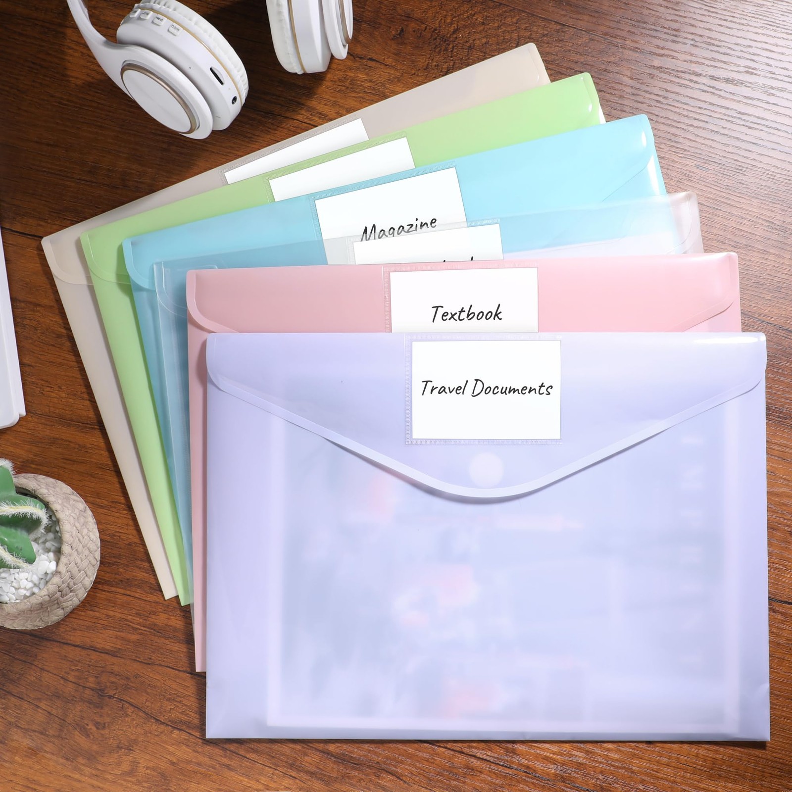 SUNEE 12 Pack Plastic Envelopes, Folders for Document A4 Letter Macaron