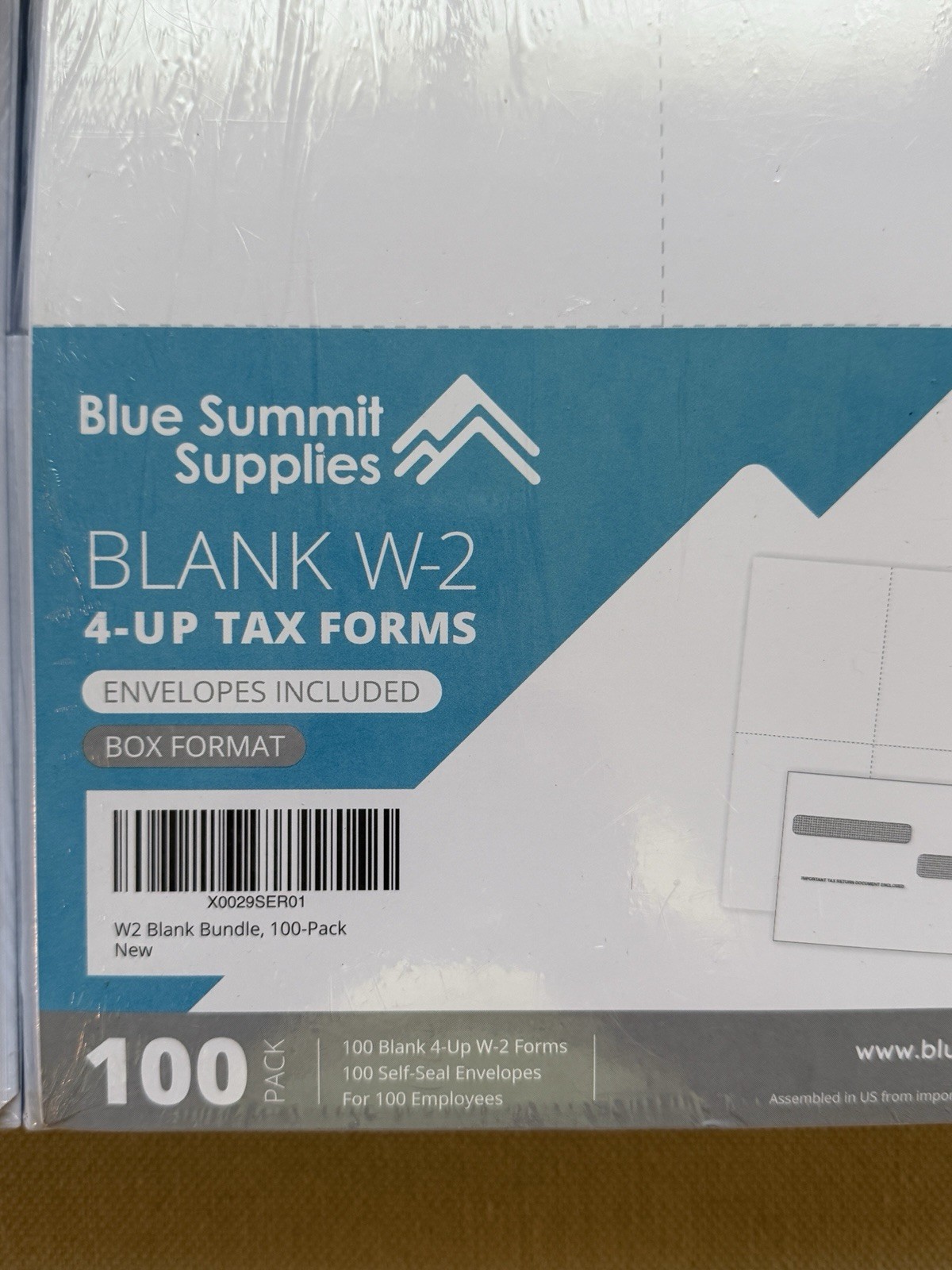 Blue Summit Supplies Blank W2 4-Up Tax Forms w/Envelopes 100 Employee 5 Packages