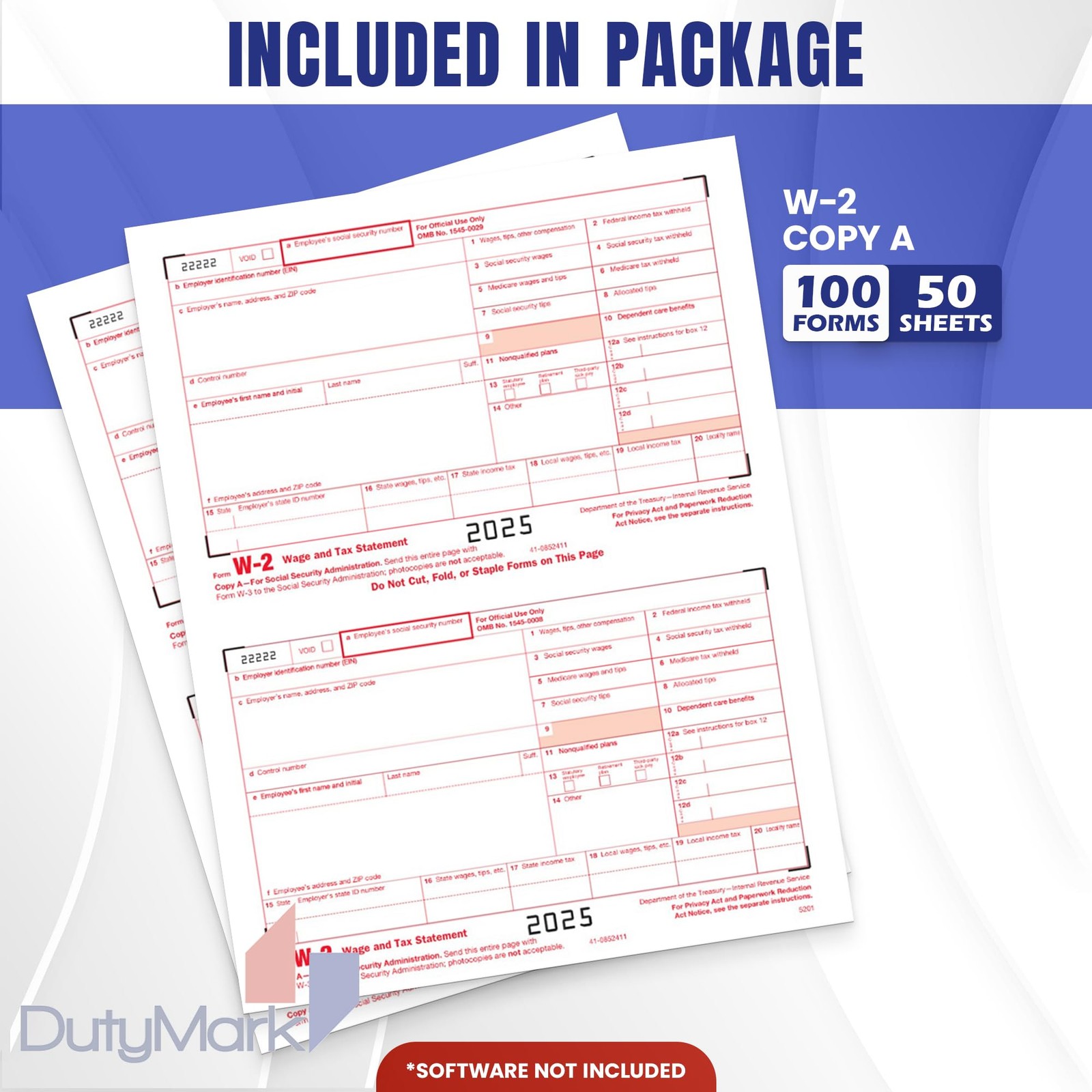 W2 Forms 2025 Copy A 50 Sheets W-2 Federal Income Laser tax Forms Red Ink Las…