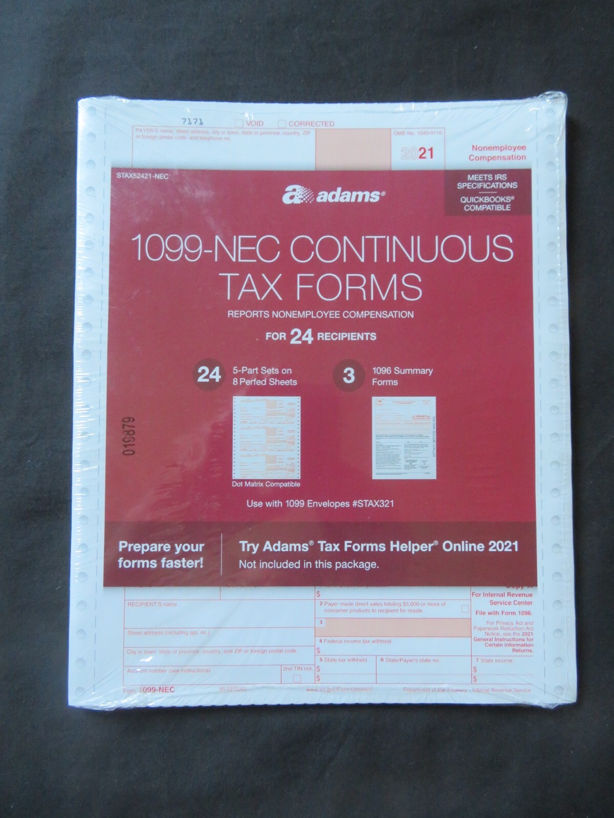 2021 Adams 1099-Misc Continuous Tax Forms 24 5-Part Sets, 3 1096 Summary Forms