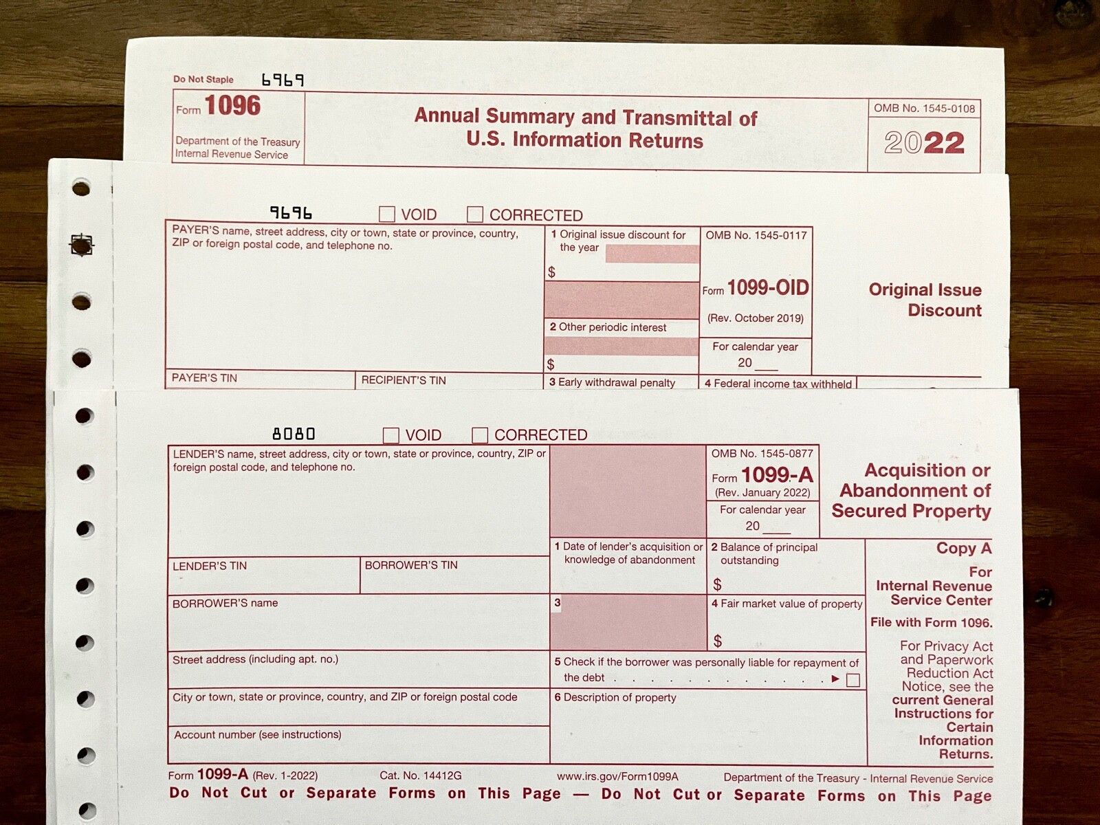 1099A ✪2022✪ IRS 3 Form Acquisition Package; 1099-A, 1099 OID, 1096