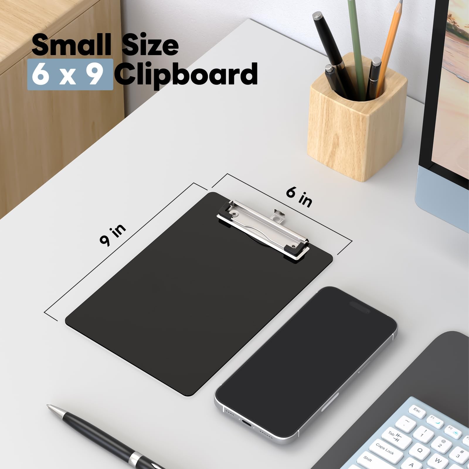 Juvealoe 6 x 9 Small Clipboard Set of 6, A5 Black Plastic Clip Boards