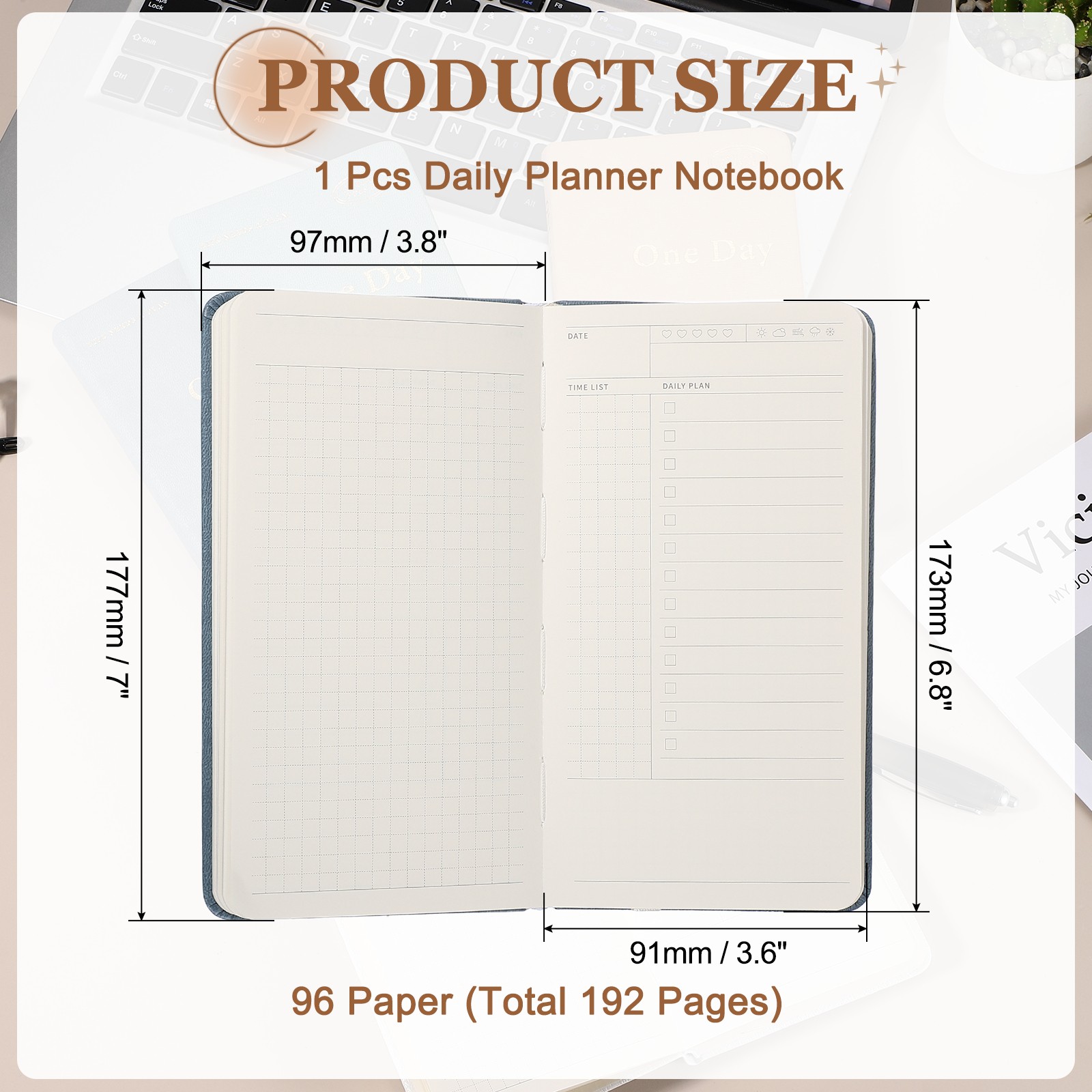 Daily Planner Notebook, 7 x 3.8″ to Do Notebook, Blue