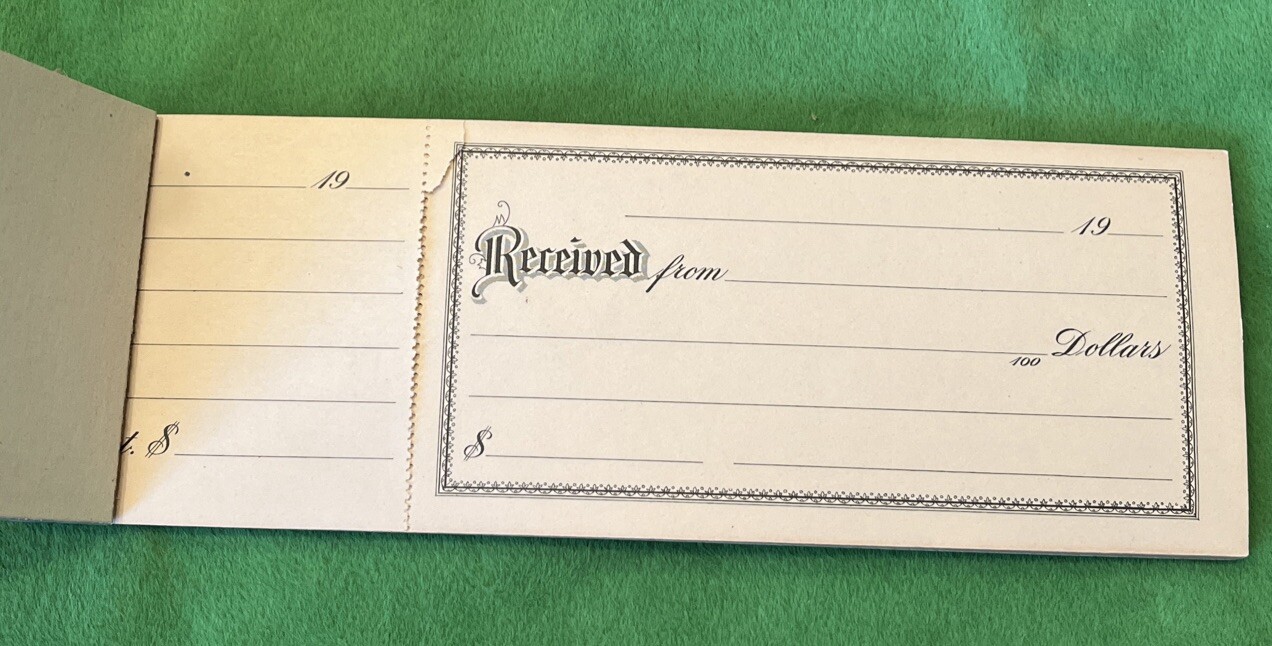 Vintage Money Receipts with Stubs Permanently Bound Booklet