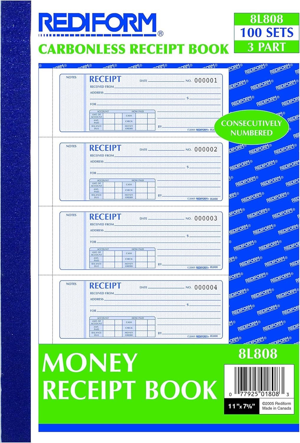 Secure Softcover Money Receipt Book with Durable Carbonless Triplicate Forms