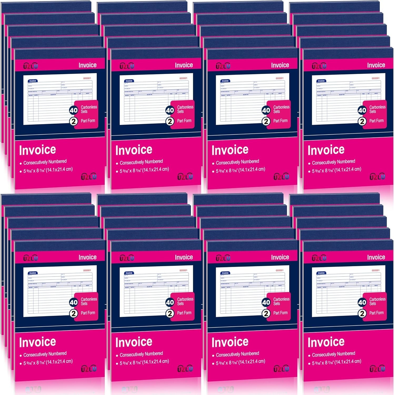 40 Pack Carbonless Invoice Books 2 Part Receipt Pads Consecutively Numbered
