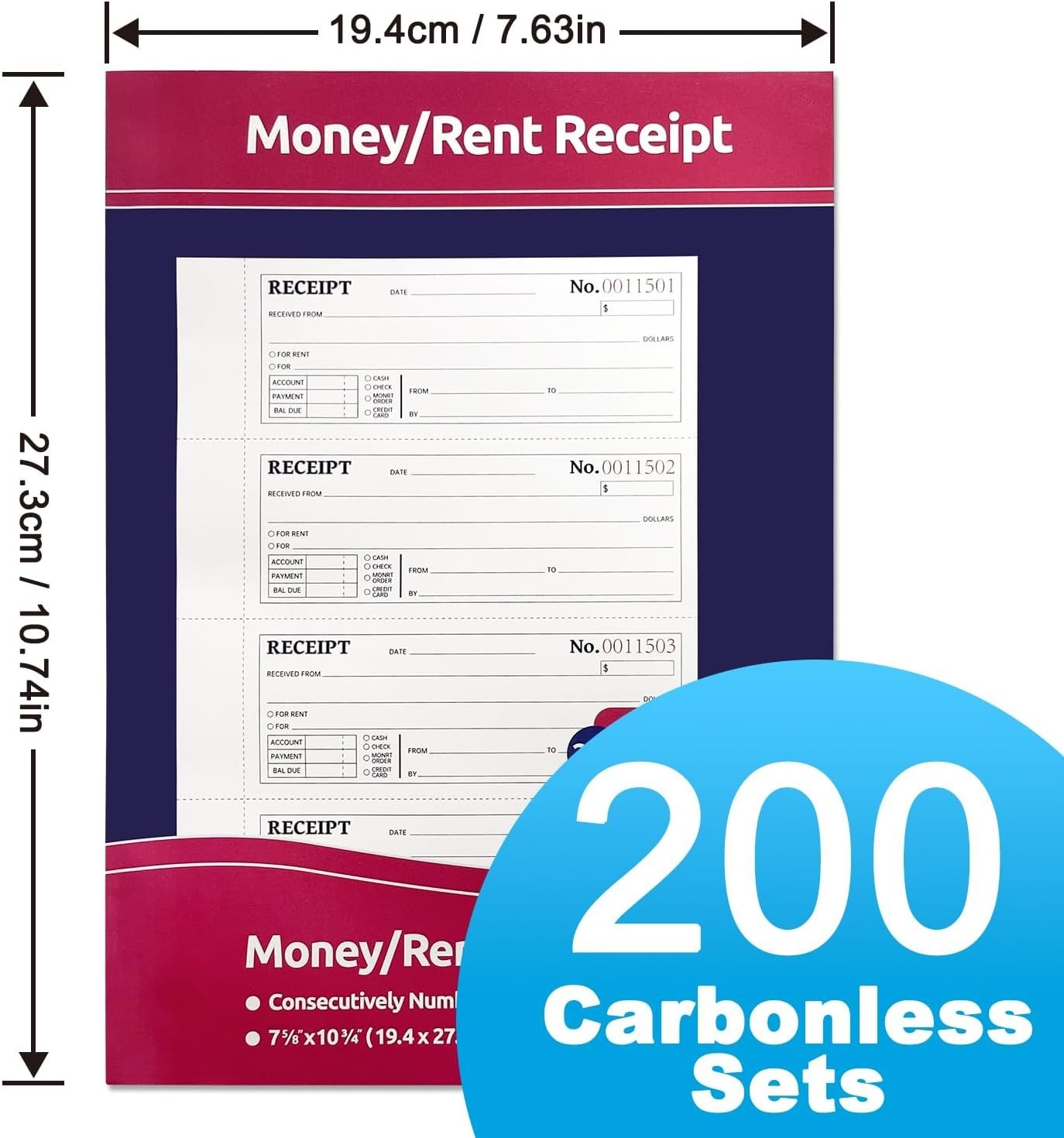 6-Pack Large Cash & Rent Receipt Books, Better Office Products, 2-Part Carbon…