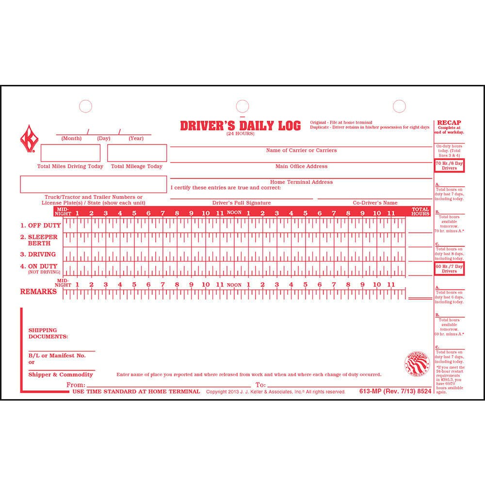 J. J. Keller Deluxe Duplicate Driver Daily Log 10-pk., DVIR & Daily Recap,