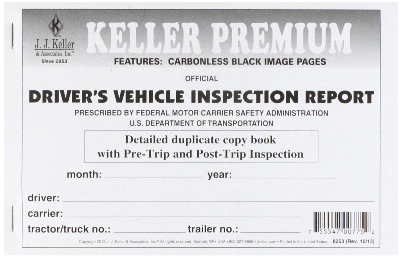 J.J. Keller 8253 Detailed Driver’s Vehicle Inspection Report