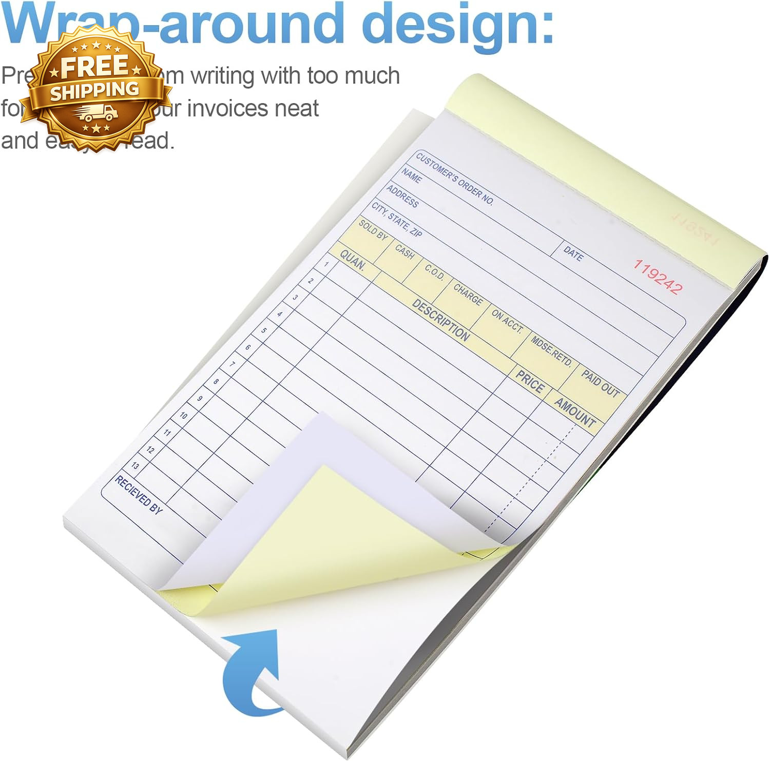 4 Pack Sales Order Book 4.17Inx7.2In Receipt Book with Carbon Copies 2-Part