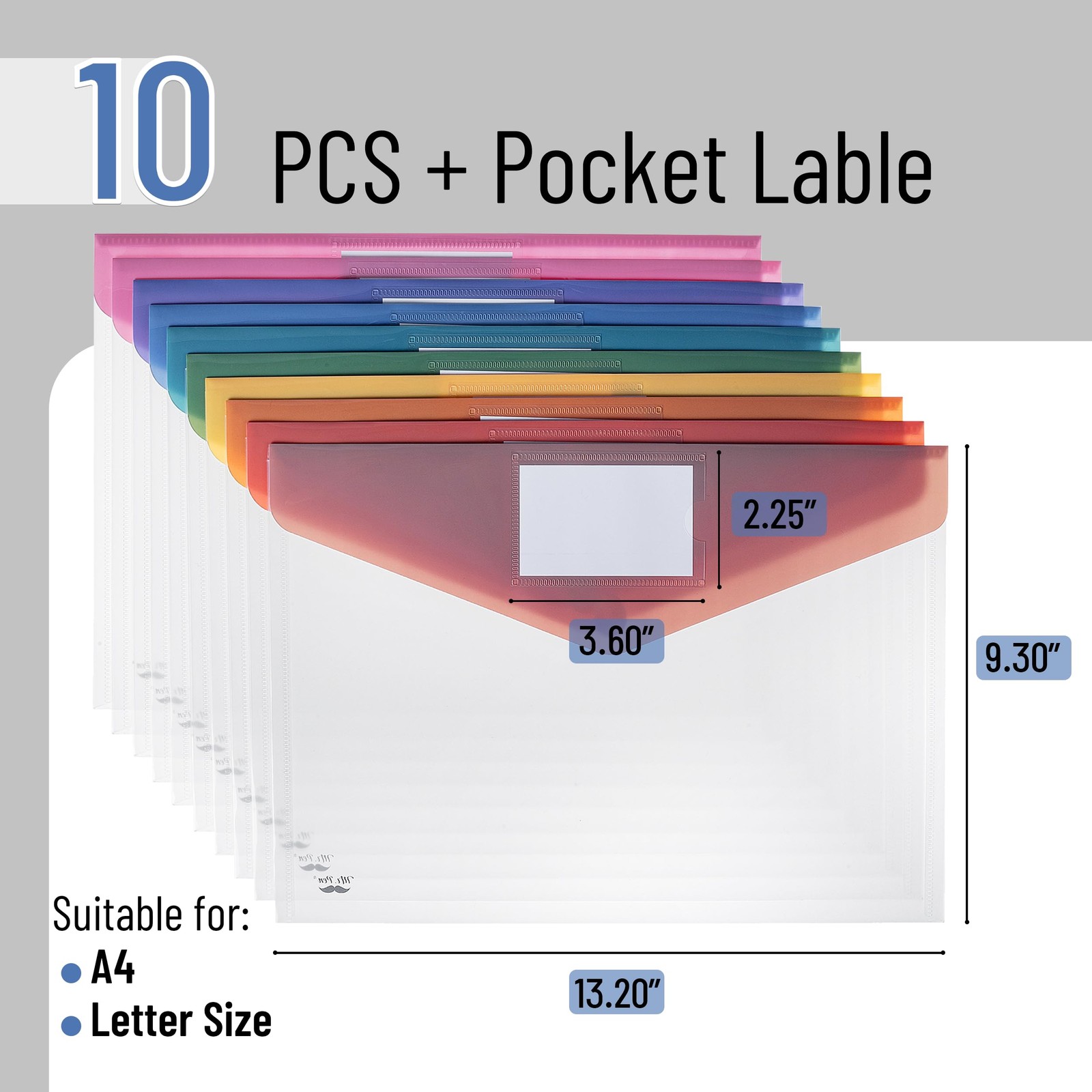 Mr. Pen- Clear Plastic Envelopes File Folders, 10 10 Pack, Multiple Colors