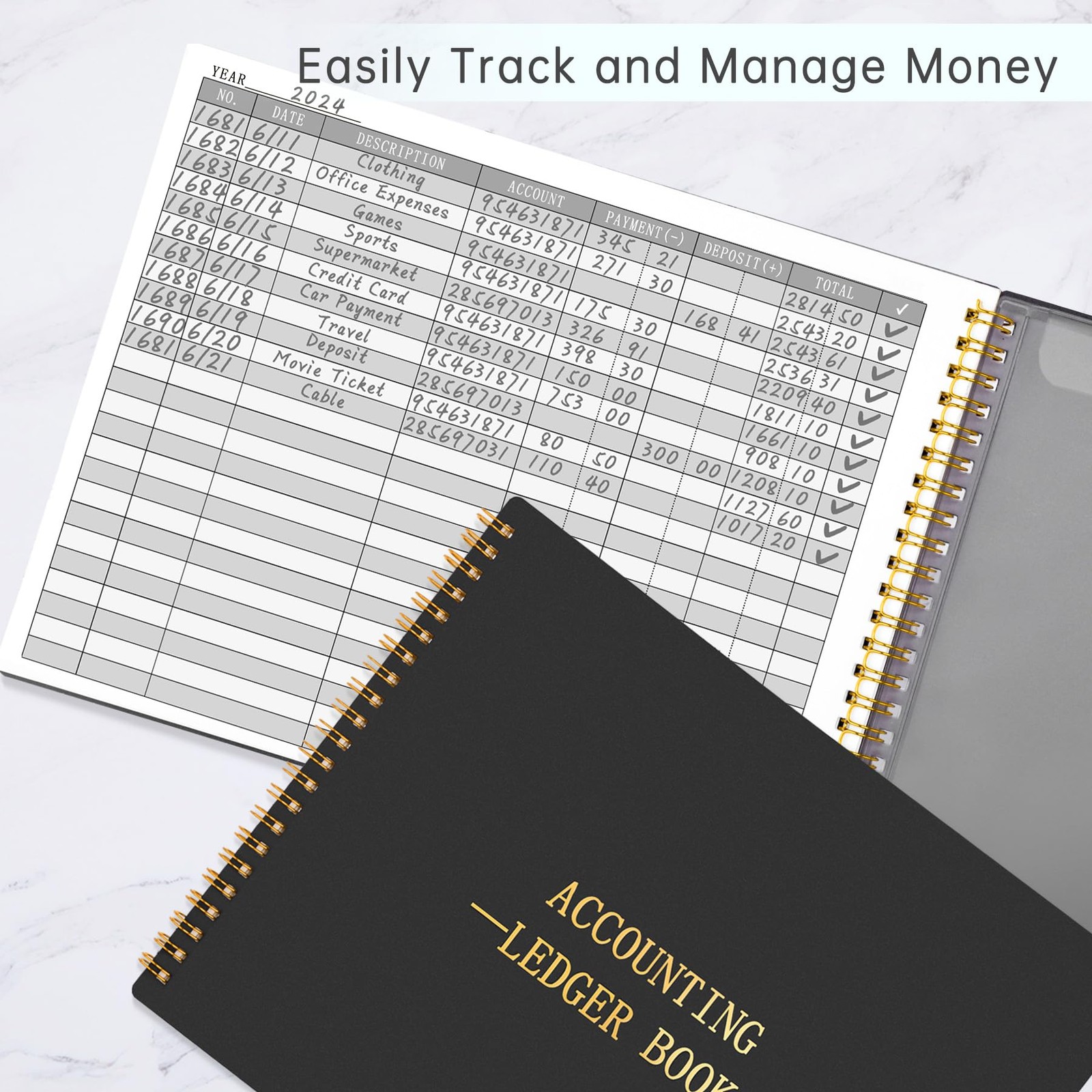HAUTOCO Accounting Ledger Book for Small Business 10.1 x 7.8”, Black