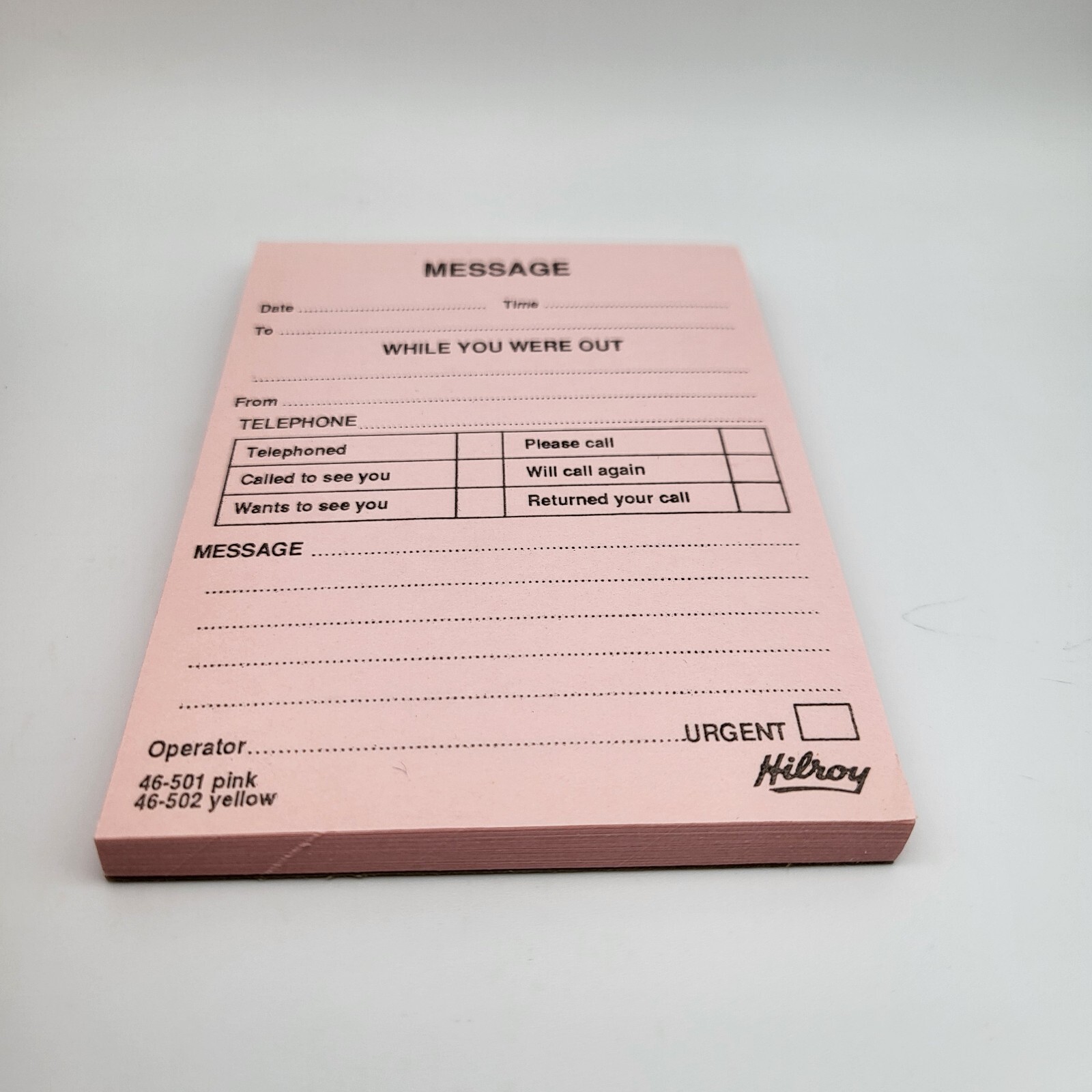 Hilroy Telephone Message Pad Pink NOS