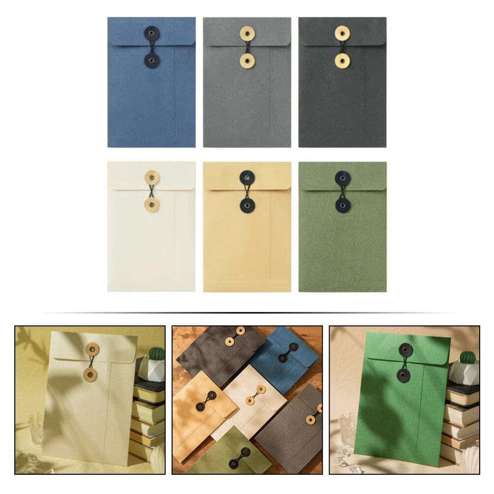 SHINEOFI 6pcs Kraft String Envelope File 23.00X16.00X0.10CM, Assorted Color