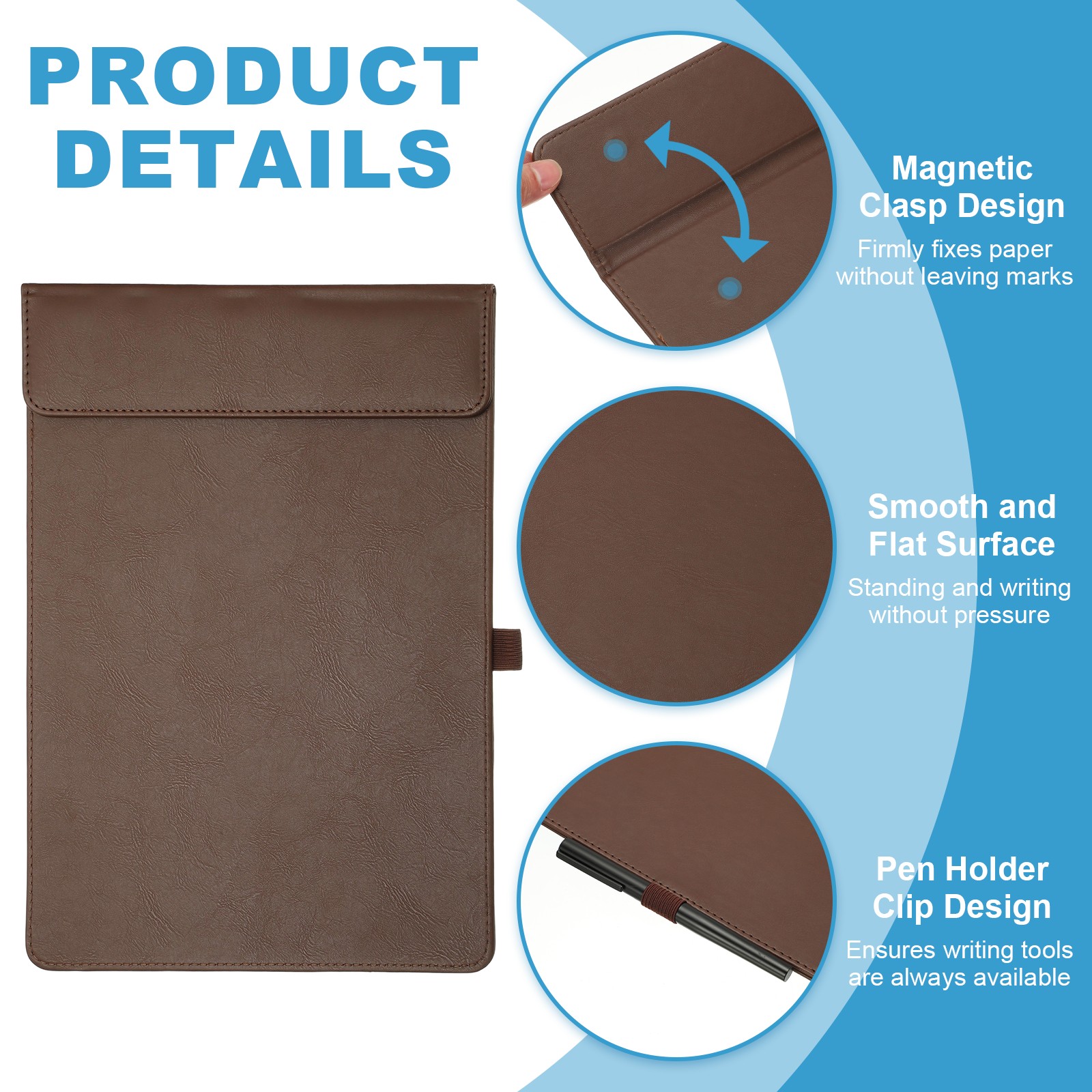 2 Pack Magnetic Leather Clipboard, 14″x9″ Clipboard with Pen Holder (Brown)