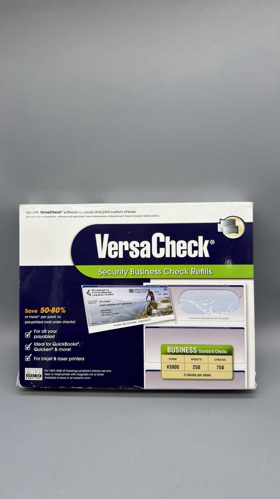 VersaCheck Secure Checks – 750 Blank Business Checks – Blue Prestige
