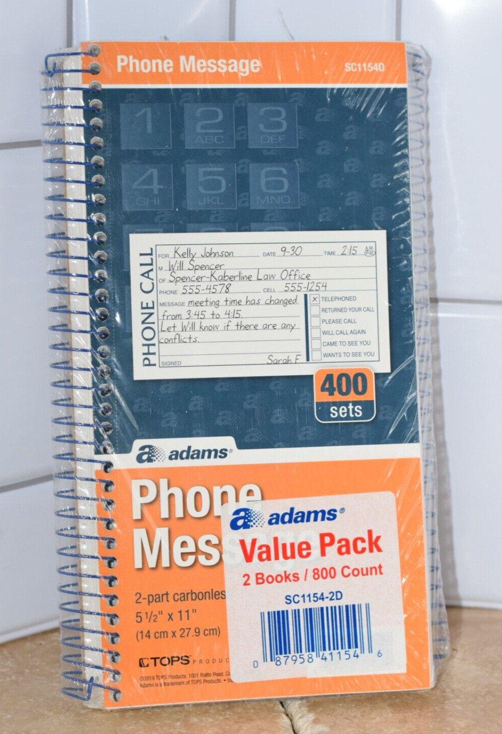 New Adams Phone Message Book 2 Carbonless Parts 2 Spiral Books 800 Sheets Total