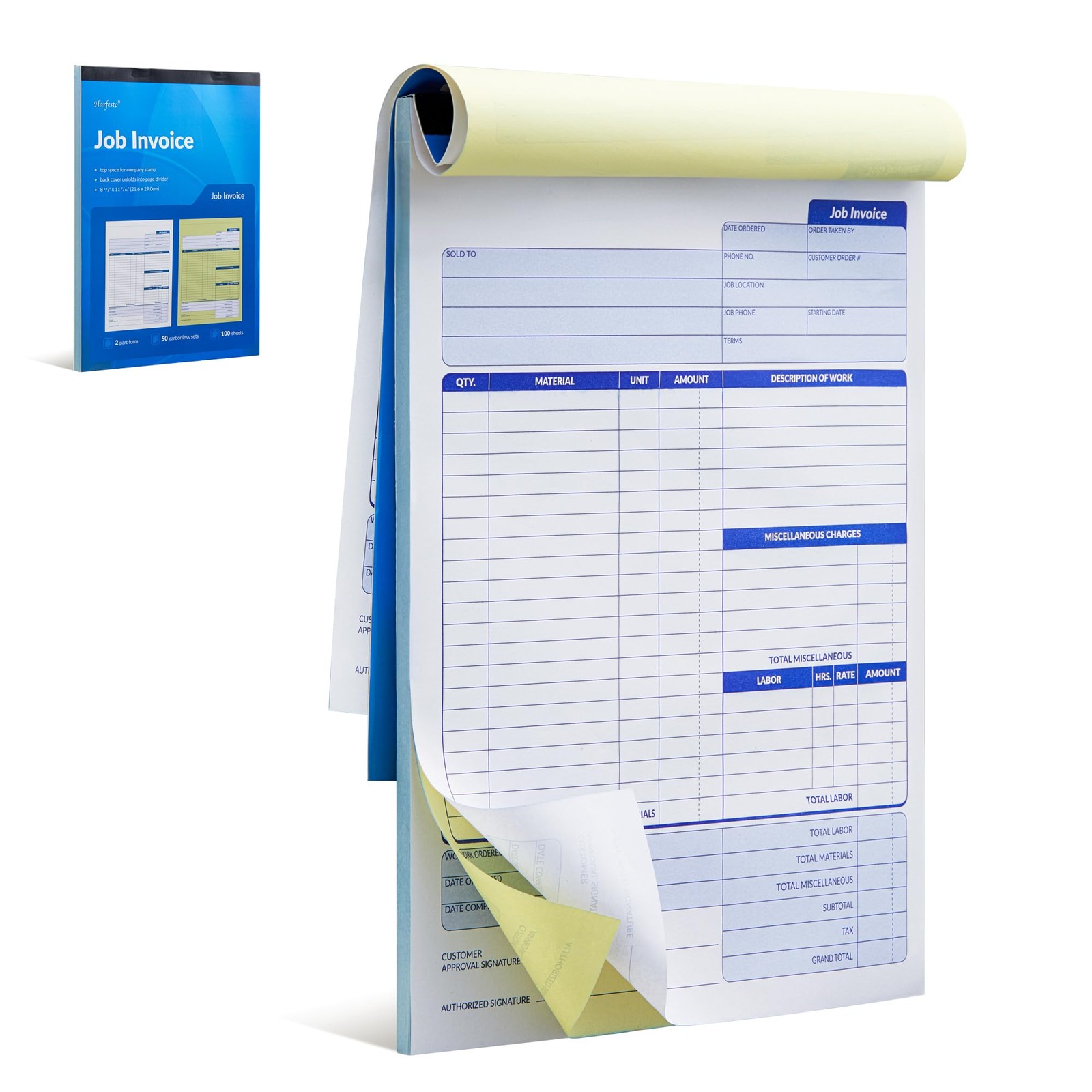 Harfesto Job Work Order Forms Large Size Contractor Invoice Book 8-1/2″ x 11-…
