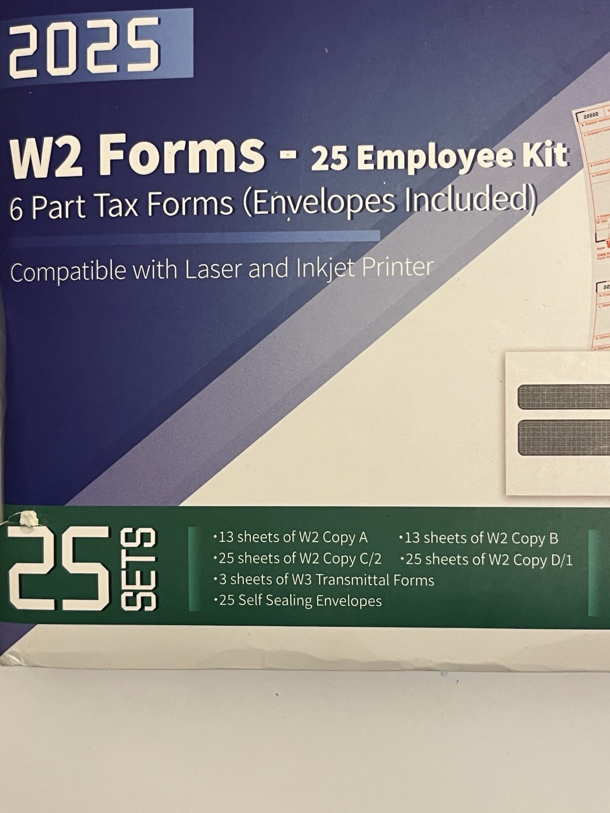 2025 W2 Tax Forms Kit with Envelopes – 25 Employee Set with W3 Forms