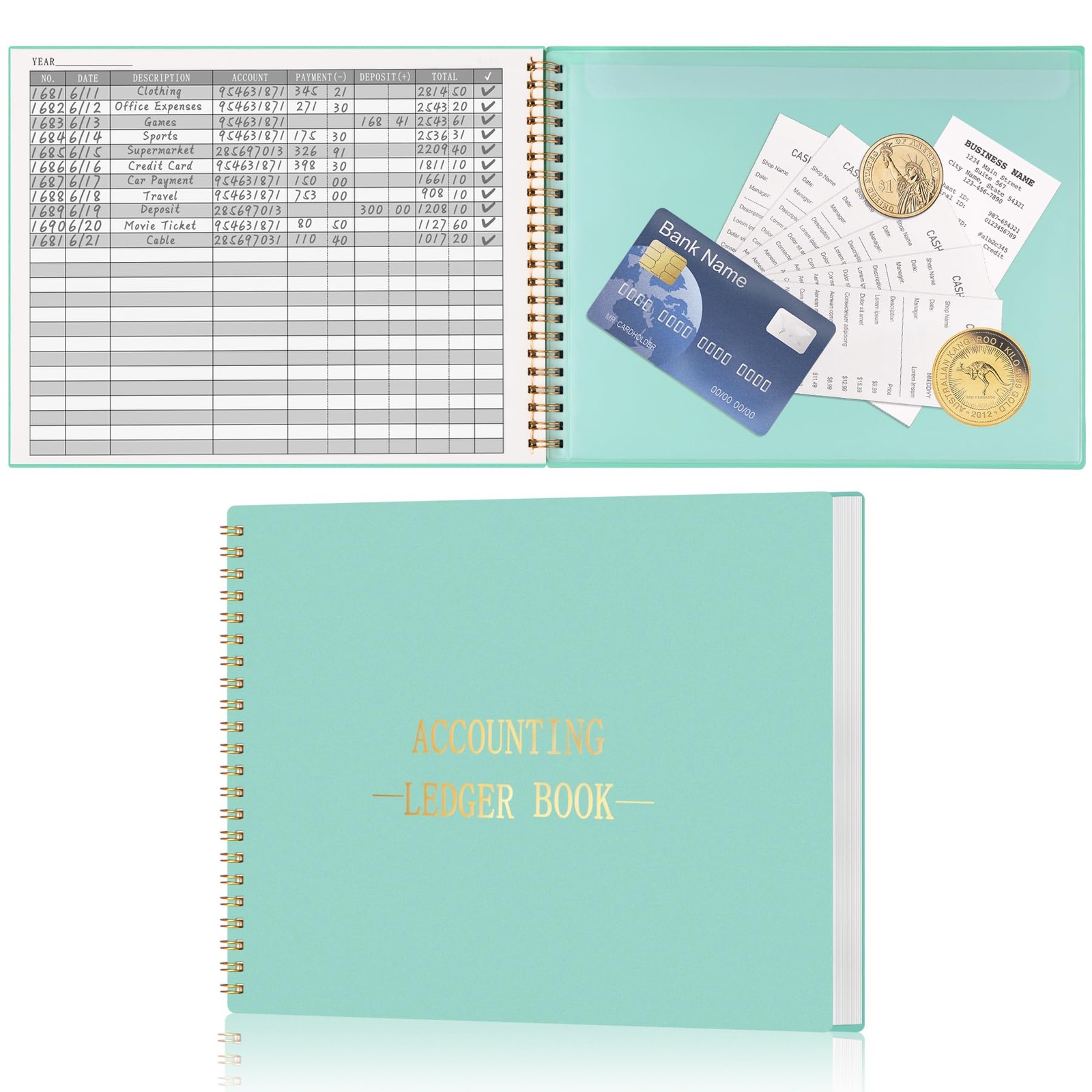 HAUTOCO Accounting Ledger Book for Small Business 10.1 x 7.8”, Blue