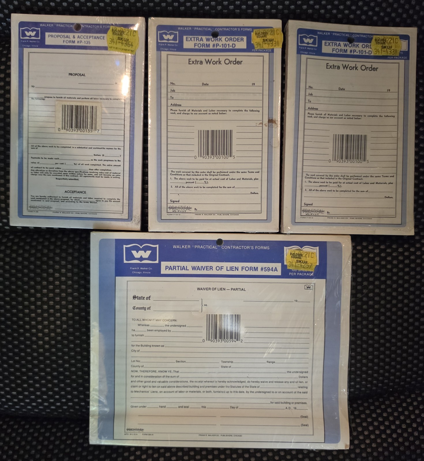Vintage Walker Contractor Forms Lot Partial Waiver of Lien Extra Work Order NOS