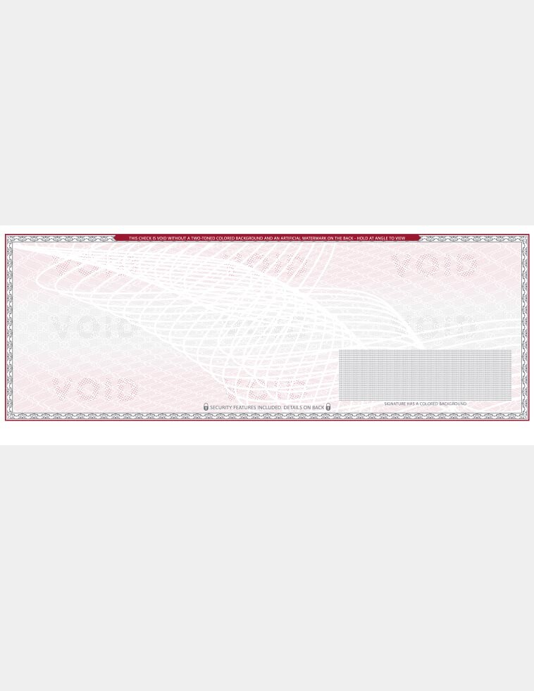 1000 Blank Check paper “High Security” – Check in Middle – Grey/Red Art Deco