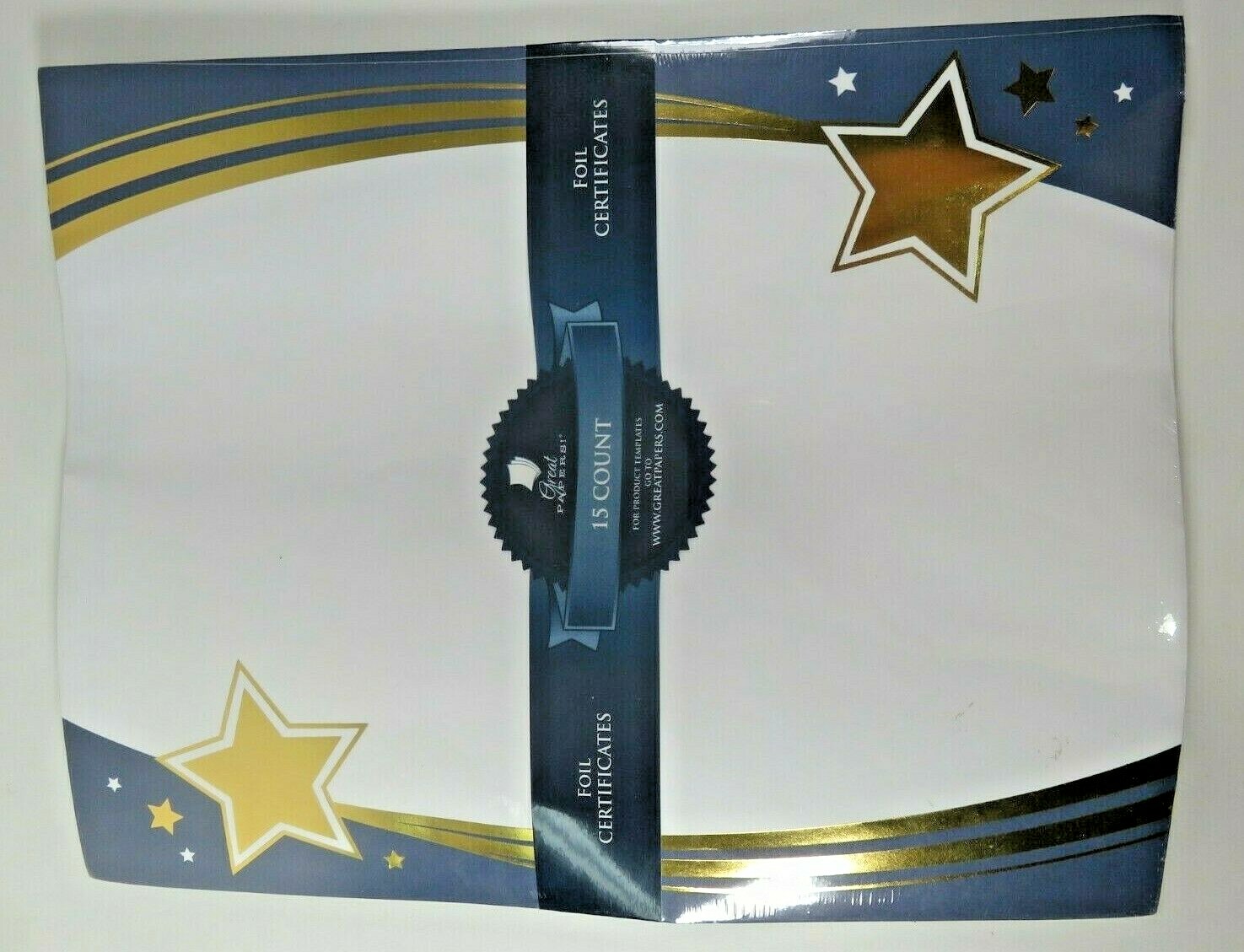 Great Papers! Gold Star Foil Certificates 8.5 X 11 Navy Blue 2 Packs of15 Sports