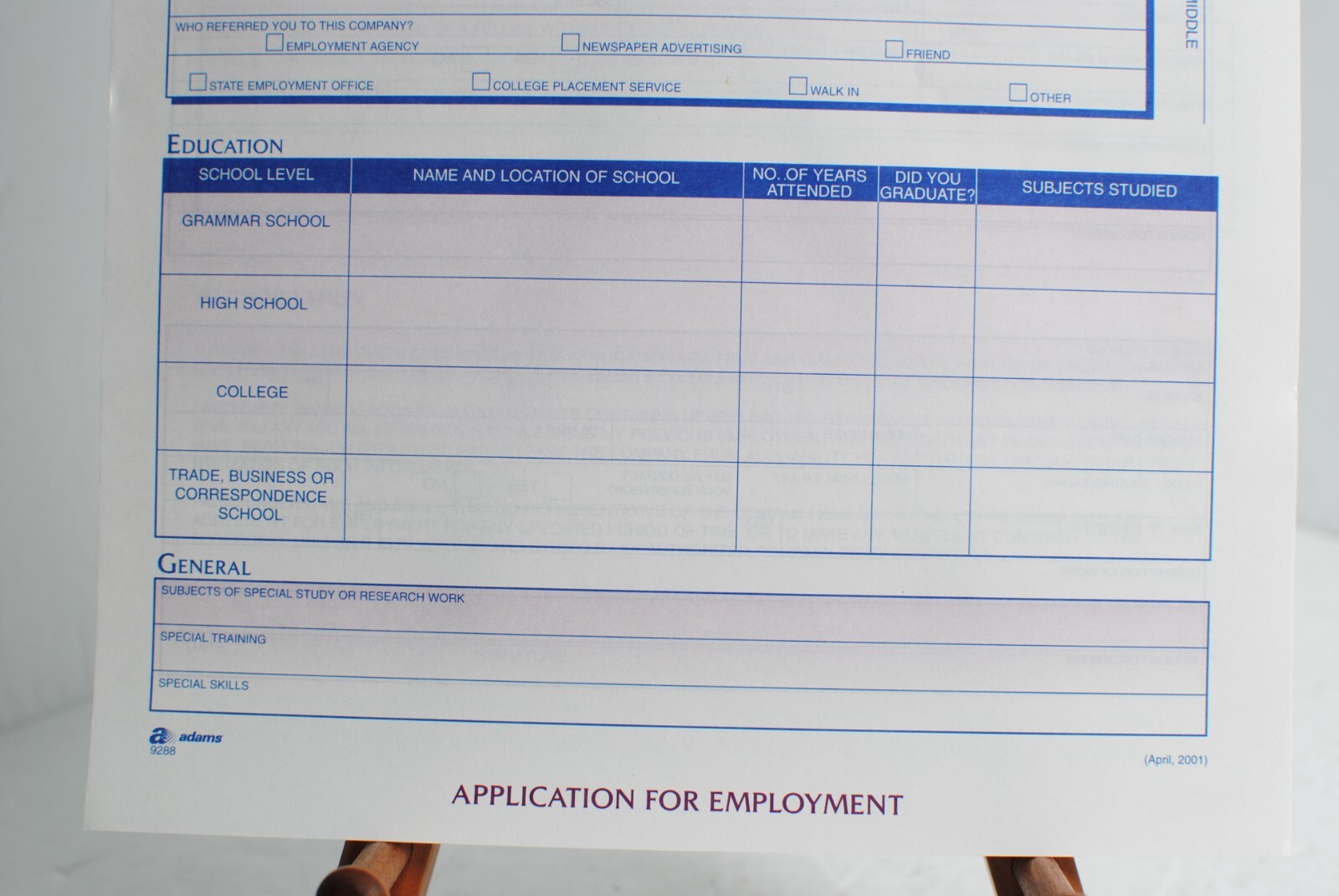 Vintage 2001 Adams 9288 Lot of 21 Application for Employment