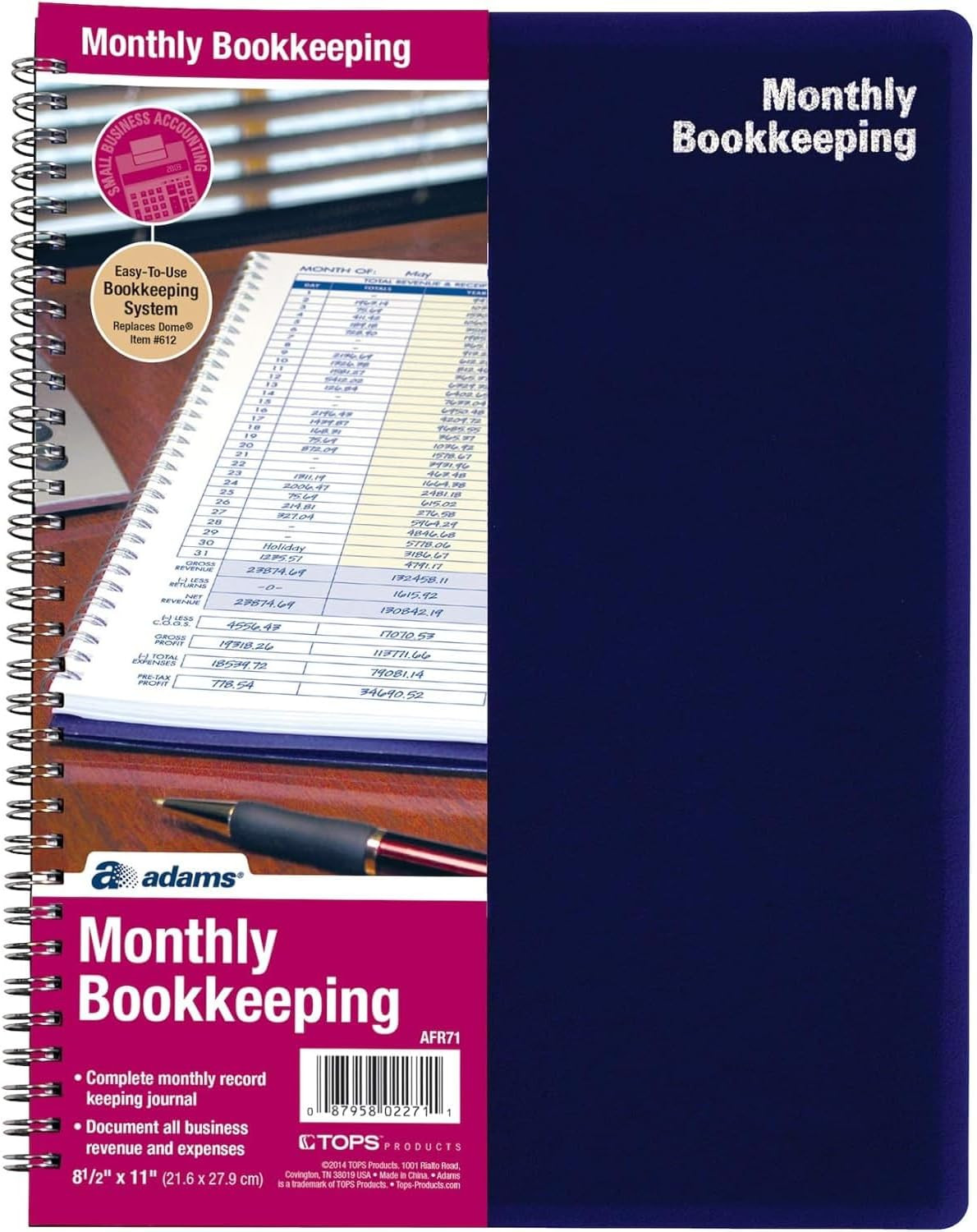 Monthly Bookkeeping Record Book – 8.5″ X 11″ Spiral Bound 4 Column Ledger 128 Pa