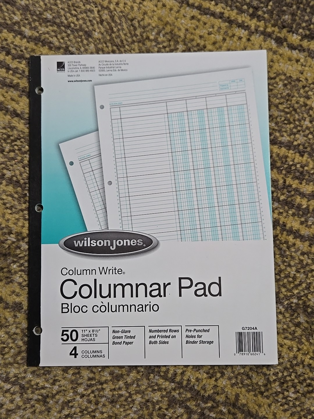 Wilson Jones Columnar Pad-4 Columns 50 Sheets 8 1/2 x 11 inch #G7204A New