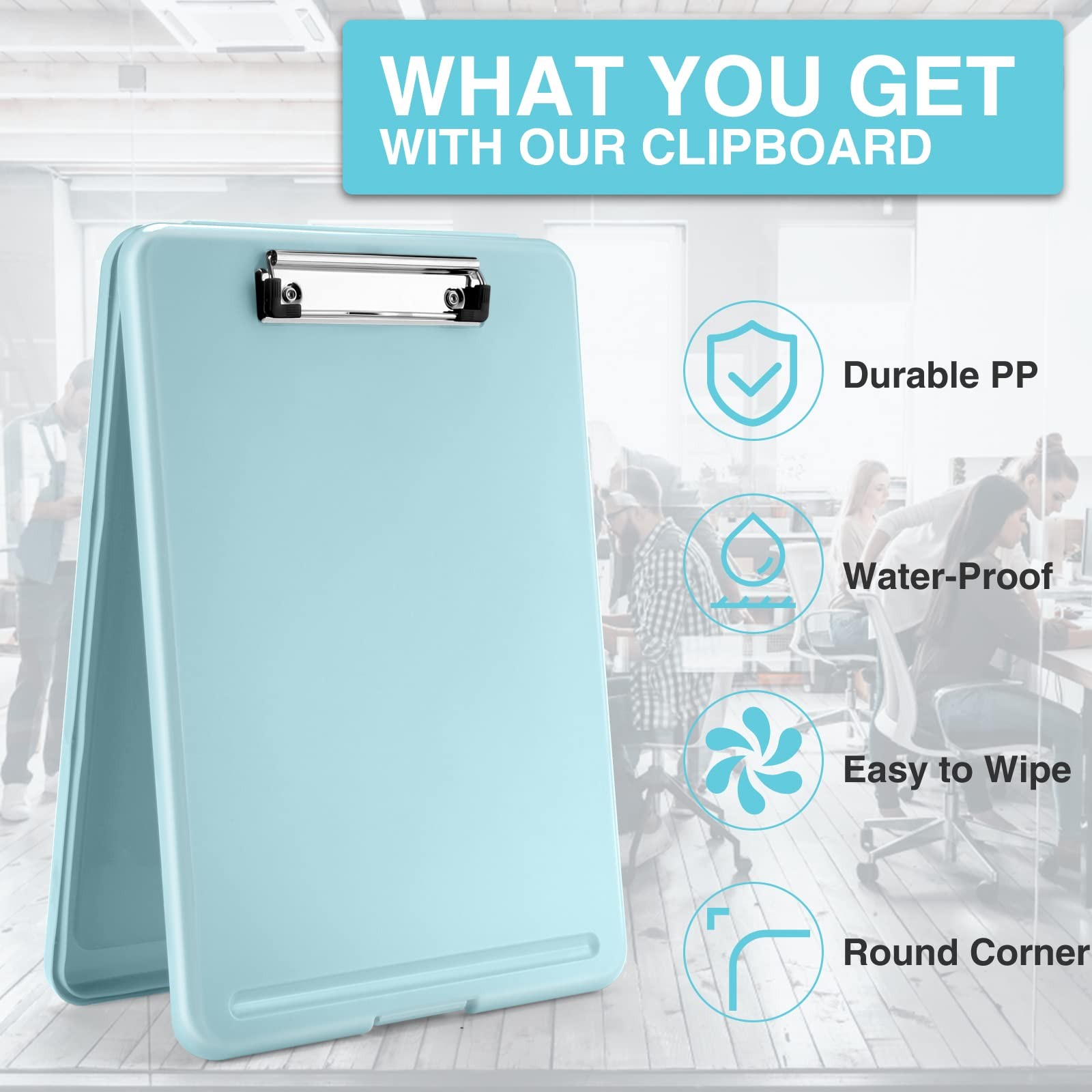 Sooez Clipboard with Storage, Plastic Nursing Clip Board, 8.5″ x A-haze Blue