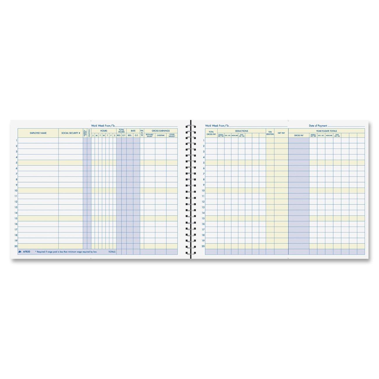 Adams Weekly Payroll Record, 20 Employee Capacity, Spiral Binding, 11 x 8.5