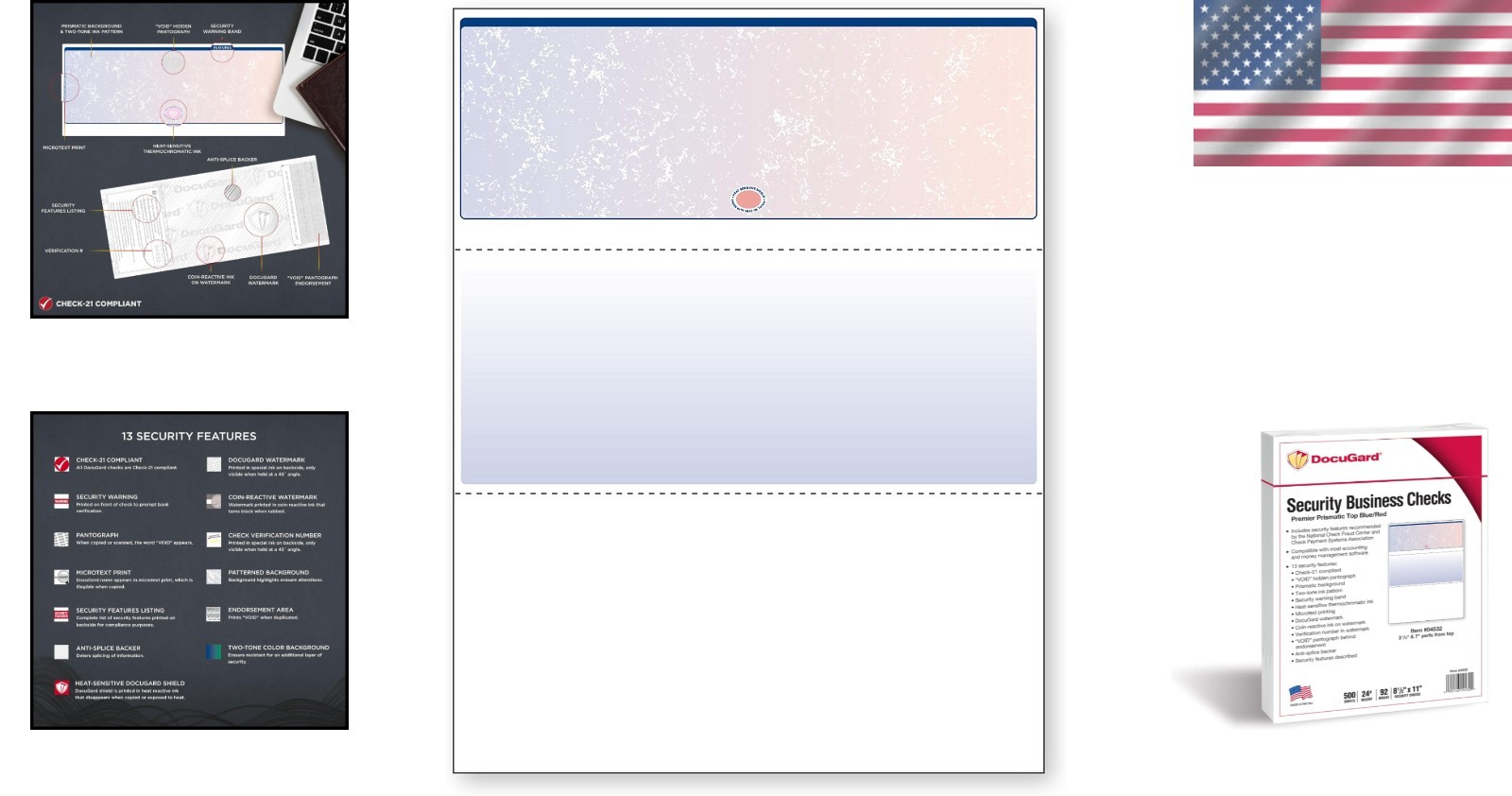Premier Blue/Red Prismic Check Paper – 500 High Security Checks, ANSI Compliant