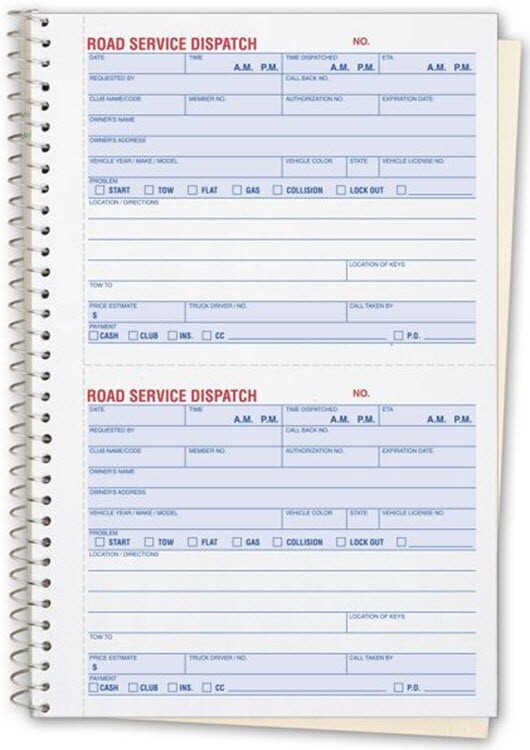 8851 Road Service Dispatch Book 5 x 4 1/4 QTY 3 BOOKS