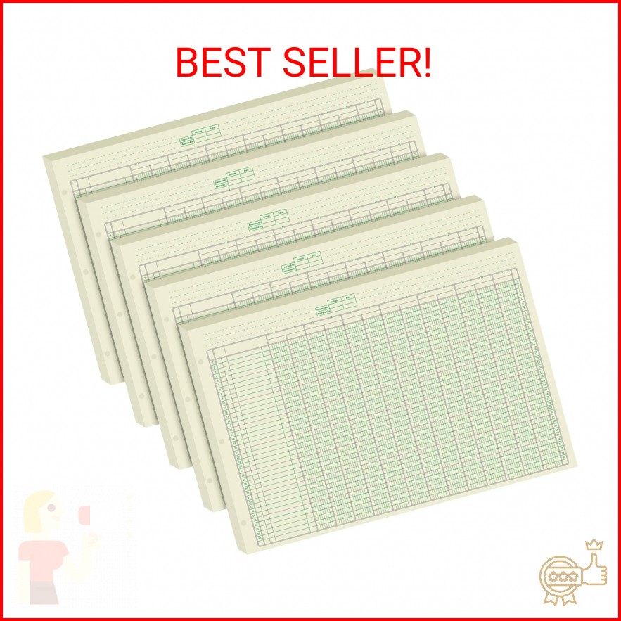 Fulmoon 5 Pack 250 Sheets Ledger Paper Accounting Columnar Pads 3 Hole Analysis