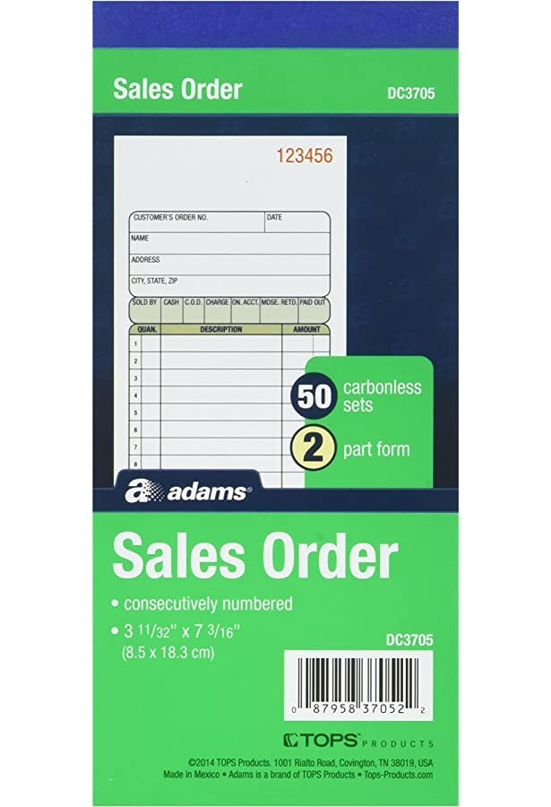 Adams DC3705 sales Order, 50 Carbonless Sets, 2 Part Form, 3 11/32″ x 7 3/16″