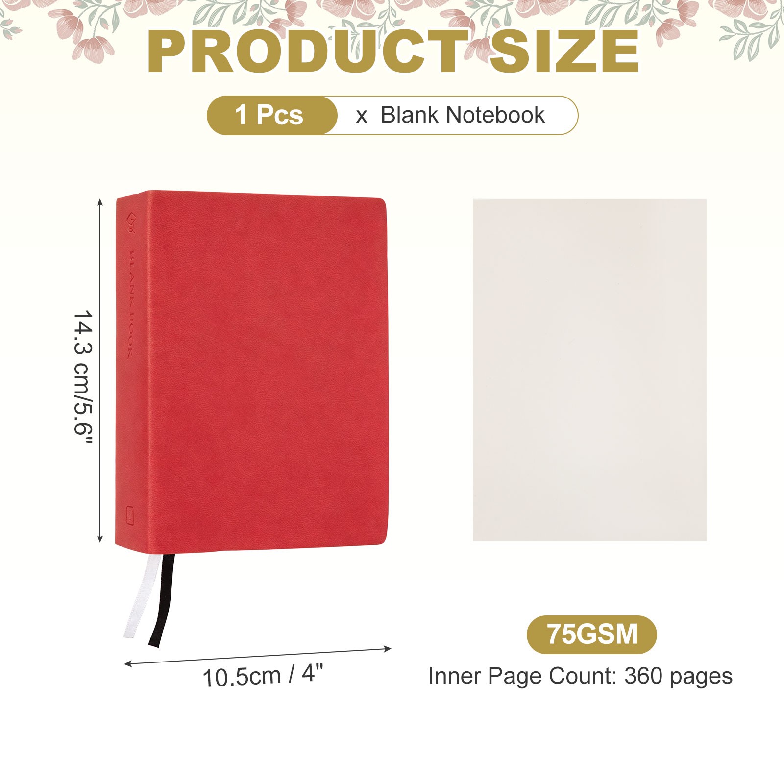 Blank Notebook, A6 Thick Journal Notebook, Red
