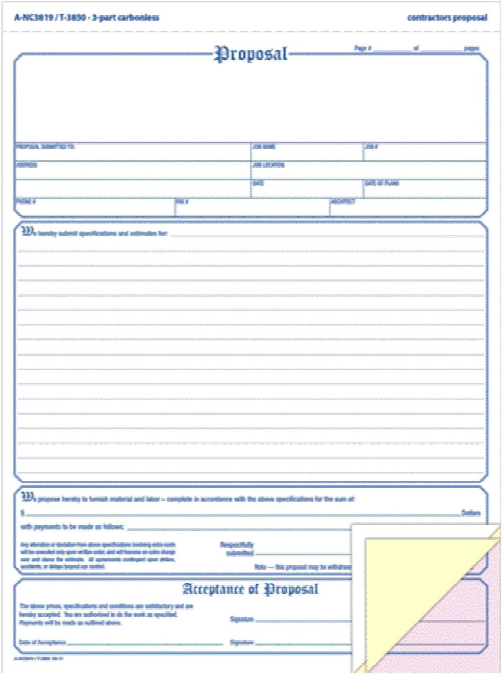 Contractor’S Proposal Forms, 8.5 X 11.44 Inch, 3-Part, Carbonless, 50-Pack, Whi